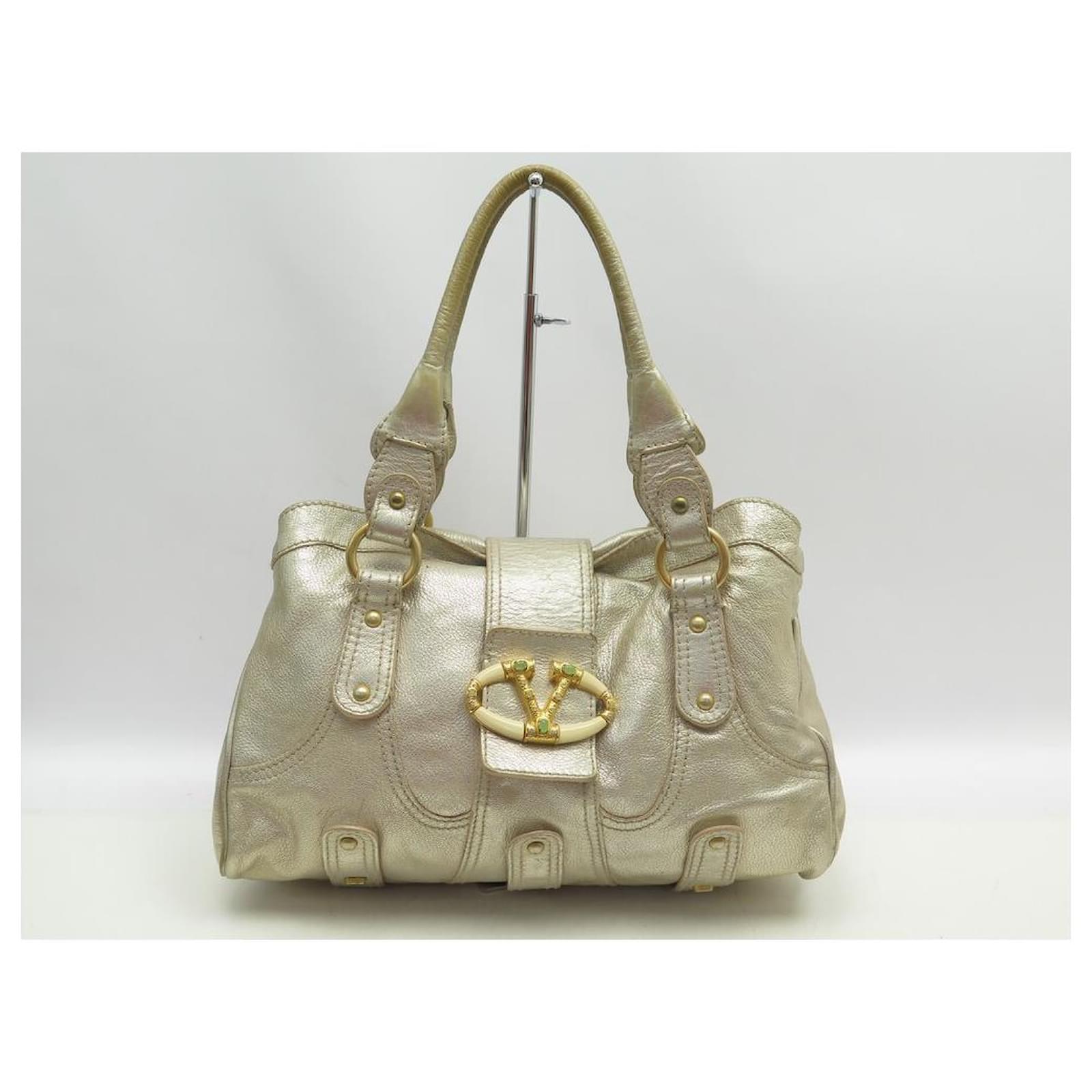 VALENTINO HANDBAG WITH V LOGO BUCKLE CLASP IN GOLD LEATHER HAND BAG PURSE  Golden ref.671062 - Joli Closet