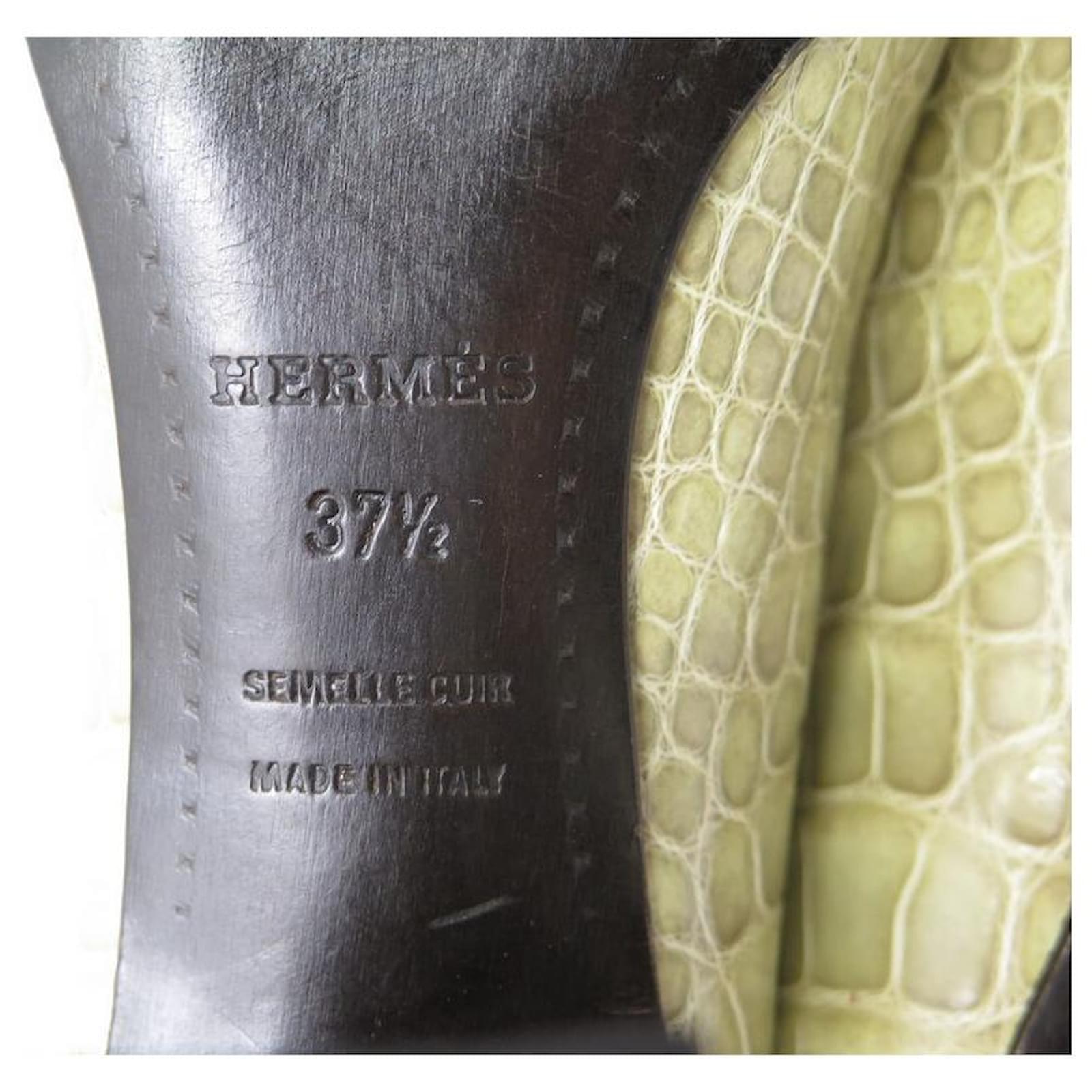 Hermès Hermes shoes 37.5 PUMPS IN GREEN CROCODILE LEATHER + BOX PUMP SHOES  Exotic leather ref.671123 - Joli Closet