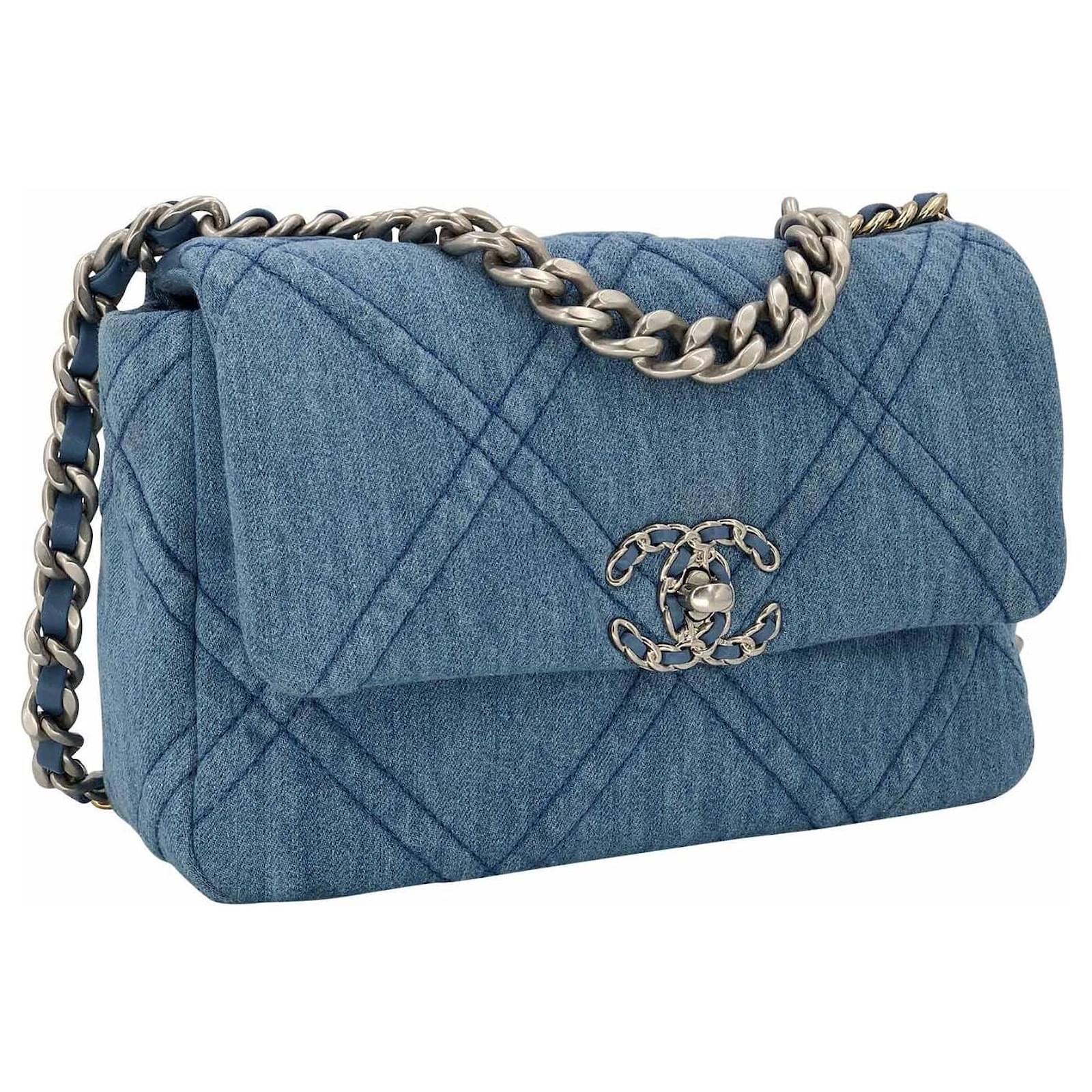 Chanel 19 flap bag in denim with silver & gold hardware