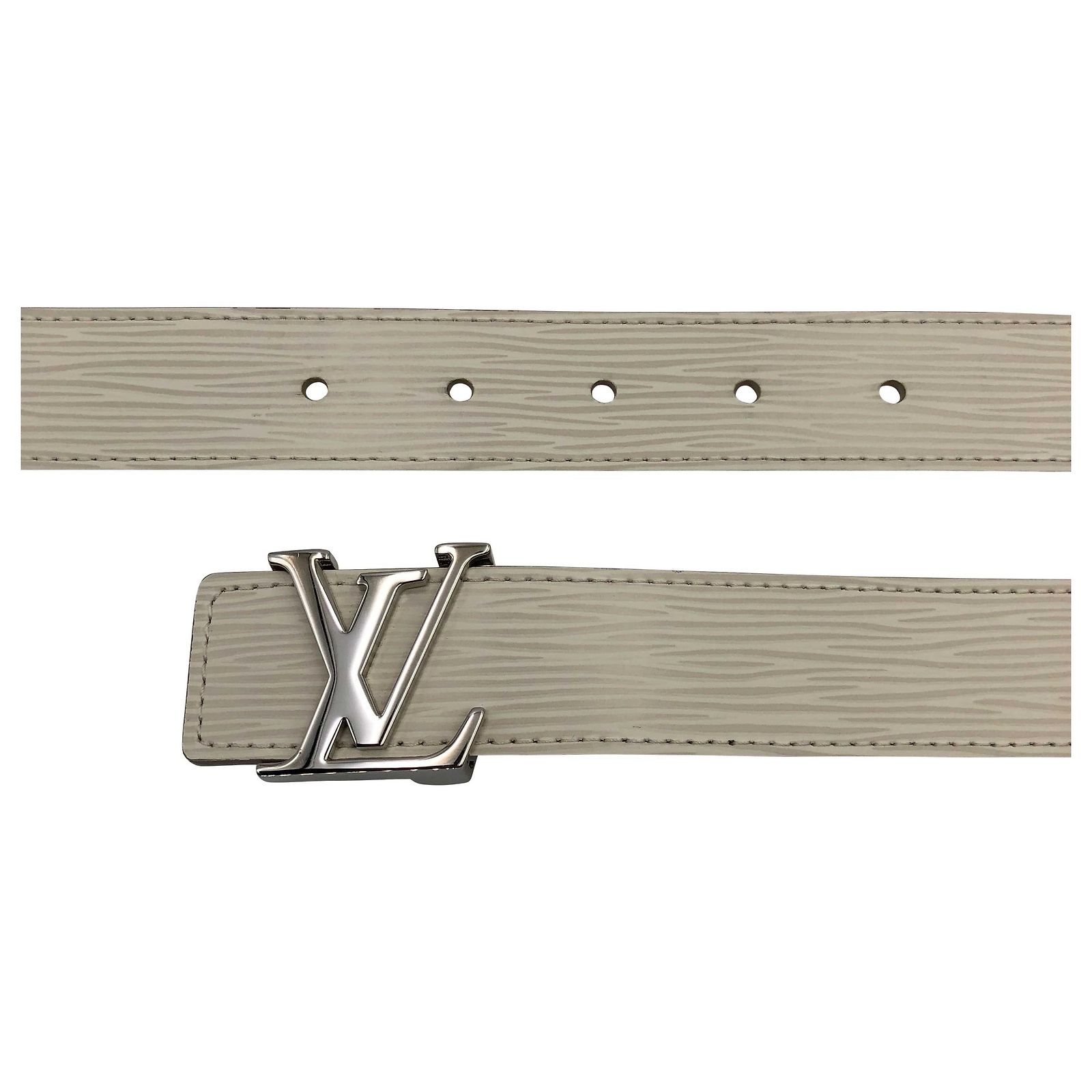 LOUIS VUITTON Epi LV buckle Accessories belt Epi Leather White/SilverHardware Louis Vuitton LV Buckle Belt Initial Leather Ivory... | Depop main image 4