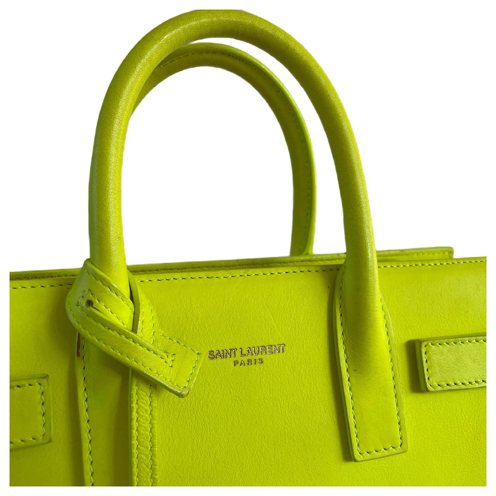 YVES YSL Saint Laurent Sac de jour neon yellow green crossbody nano baby  Leather ref.673812 - Joli Closet