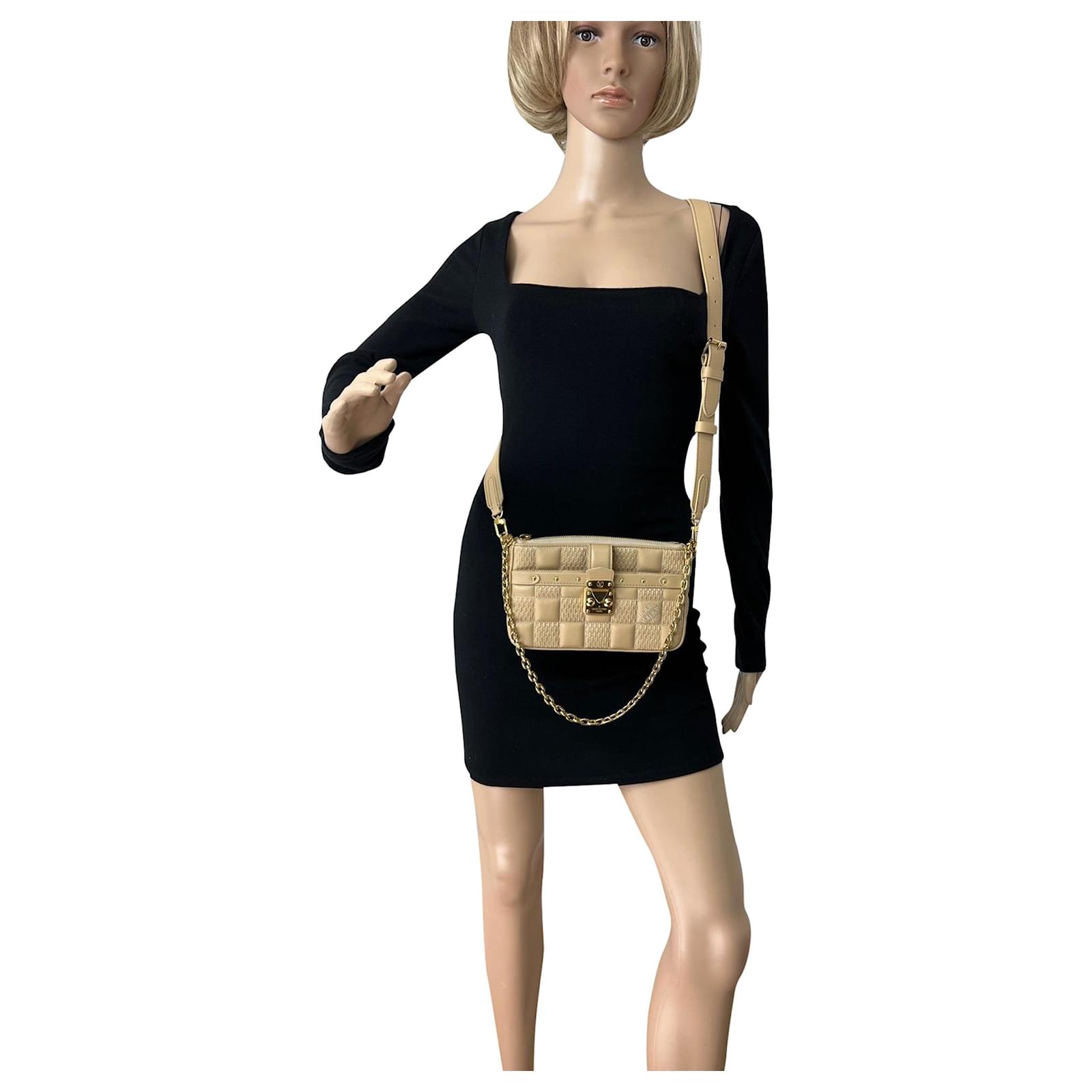 Louis Vuitton LV Women Pochette Troca Handbag Cashmere Beige Damier Quilt  Lamb Leather - LULUX