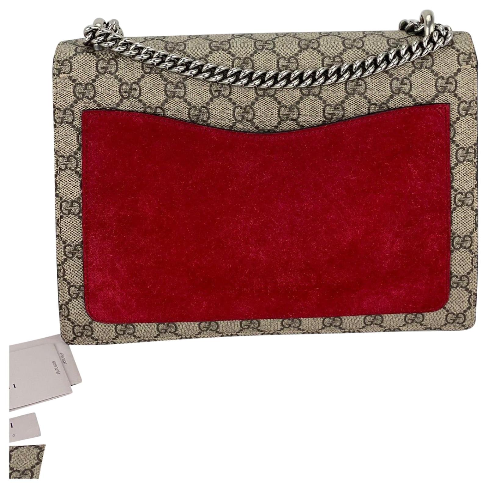 Dionysus GG small rectangular bag in GG Supreme and red suede