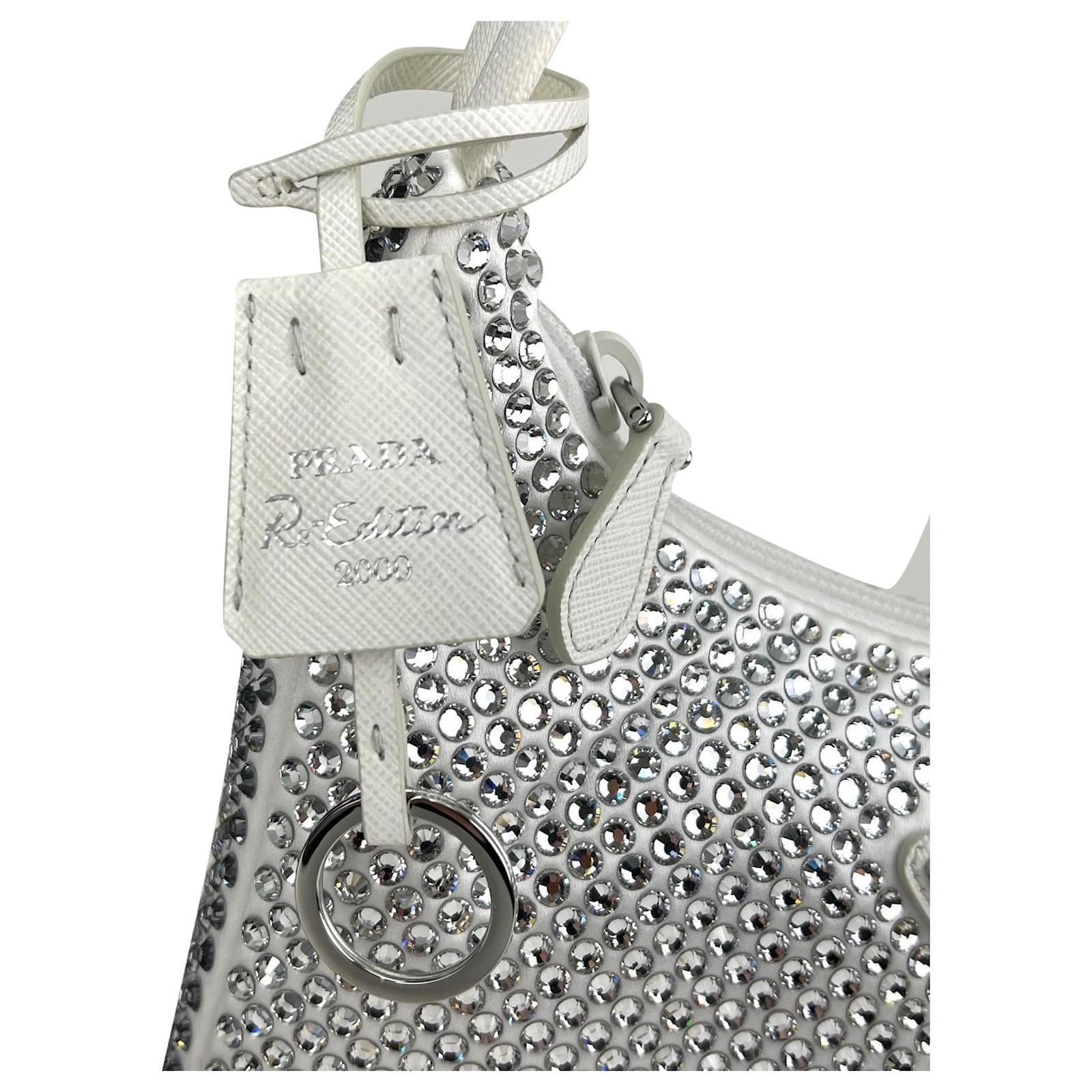 Prada Hand Bag Re Edition 2000 Satin White Mini-Bag with Crystals Bag New  Cream ref.673970 - Joli Closet