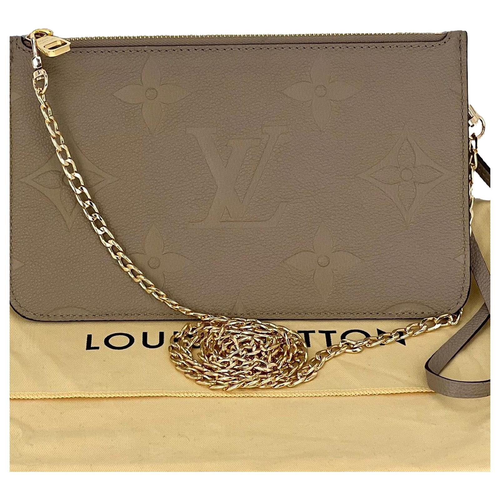 LOUIS VUITTON Pochette Beige Leather Crossbody from NEVERFULL Added Chain