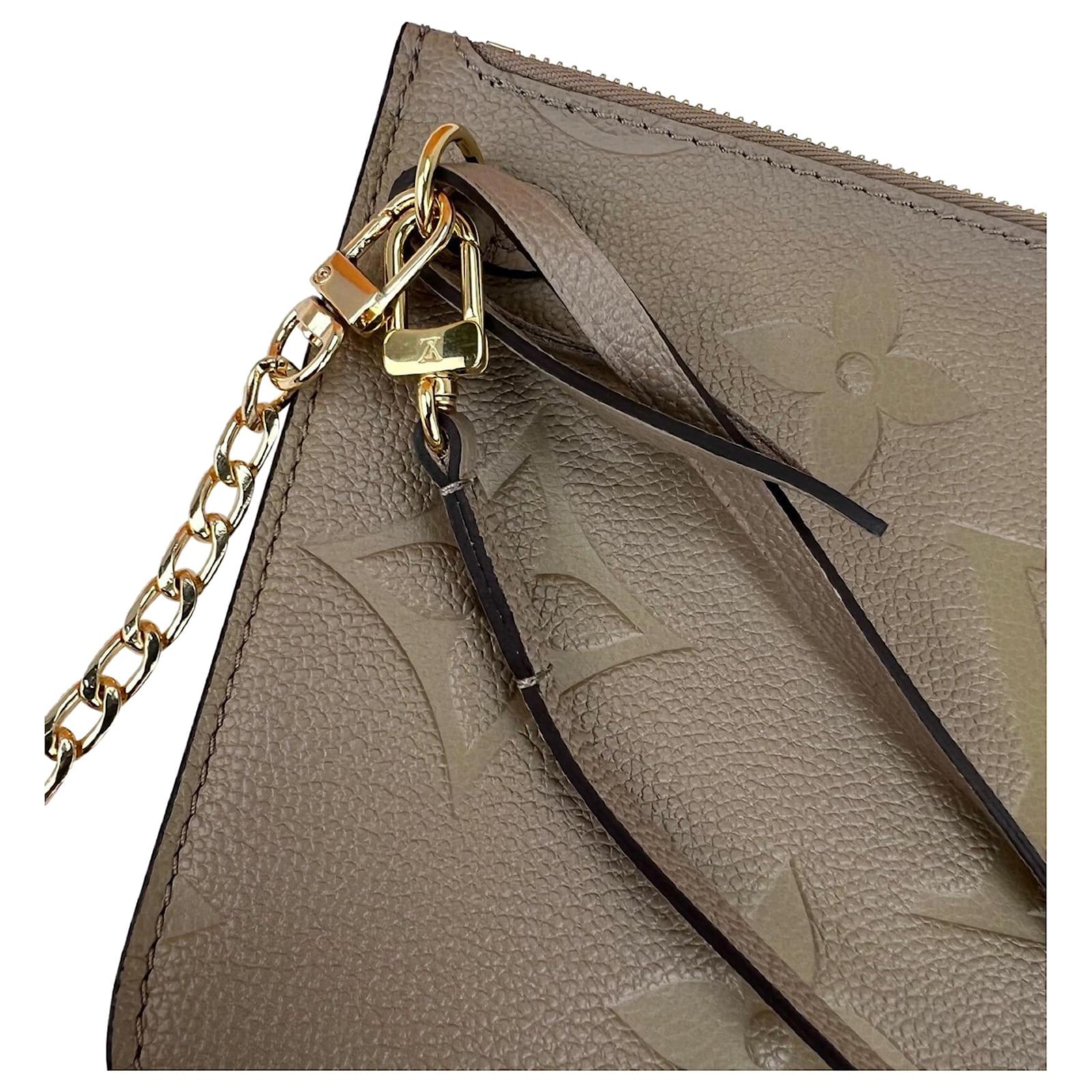Handbags Louis Vuitton Louis Vuitton Pochette Empreinte Beige Leather Clutch Crossbody Bag from Neverfull w/Added Chain Preowned