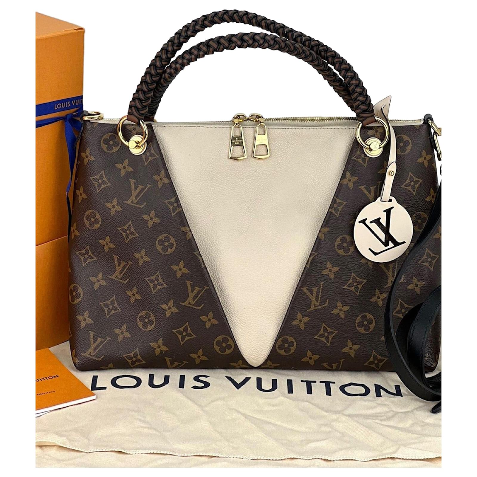 Louis+Vuitton+Brentwood+Shoulder+Bag+White+Leather+Monogram+Vernis for sale  online