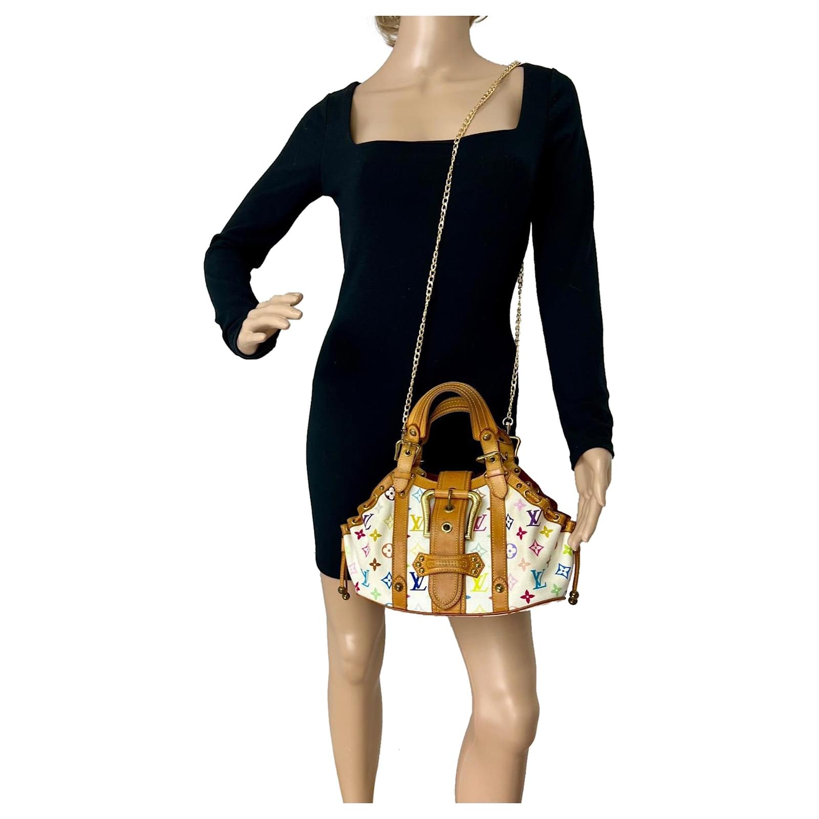 Louis Vuitton Hand Bag White Monogram Multicolor Theda Gm Canvas Bag Added  Chain Leather ref.639176 - Joli Closet