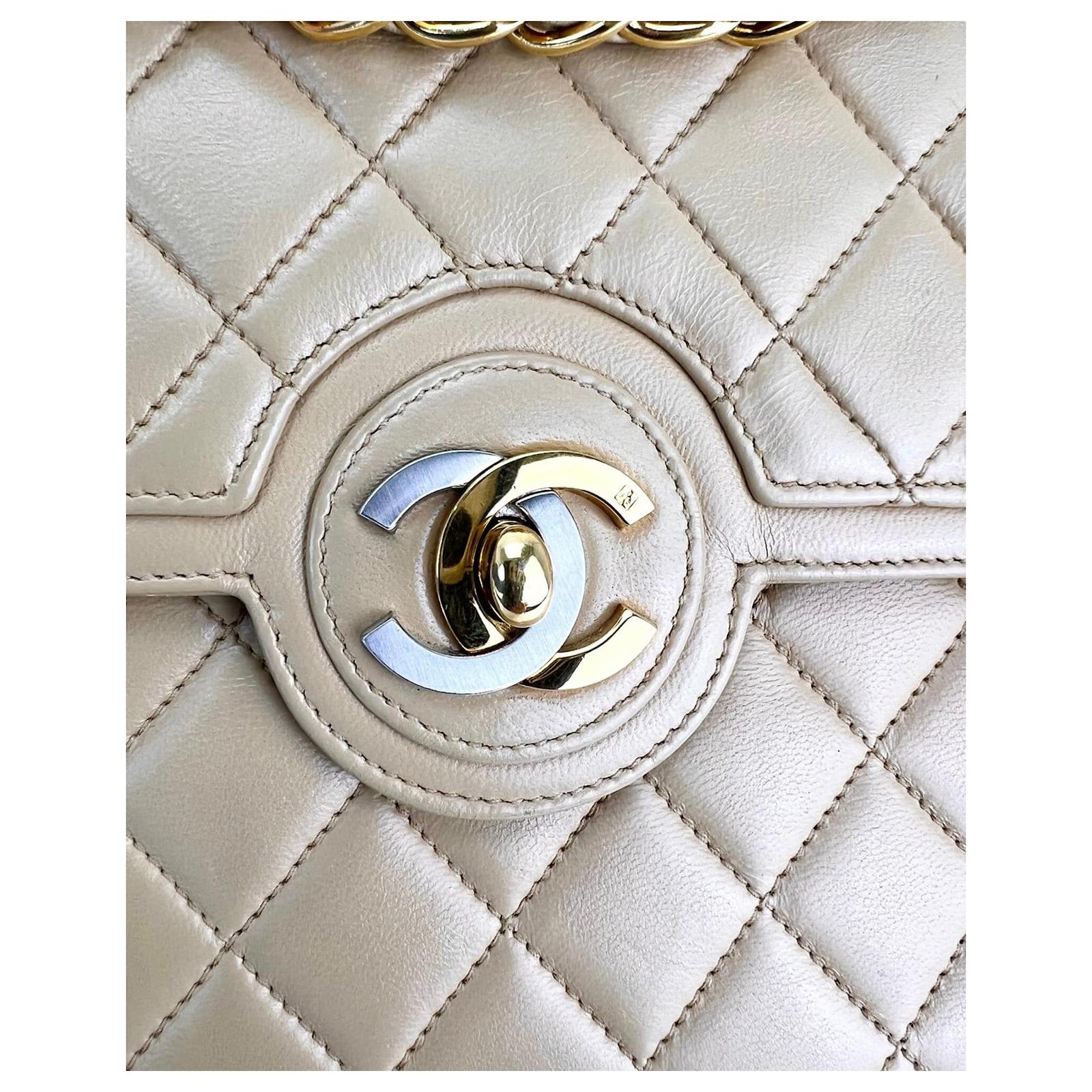 CHANEL Quilted CC Single Chain Shoulder Bag 1254624 Purse Beige Lambskin  41994