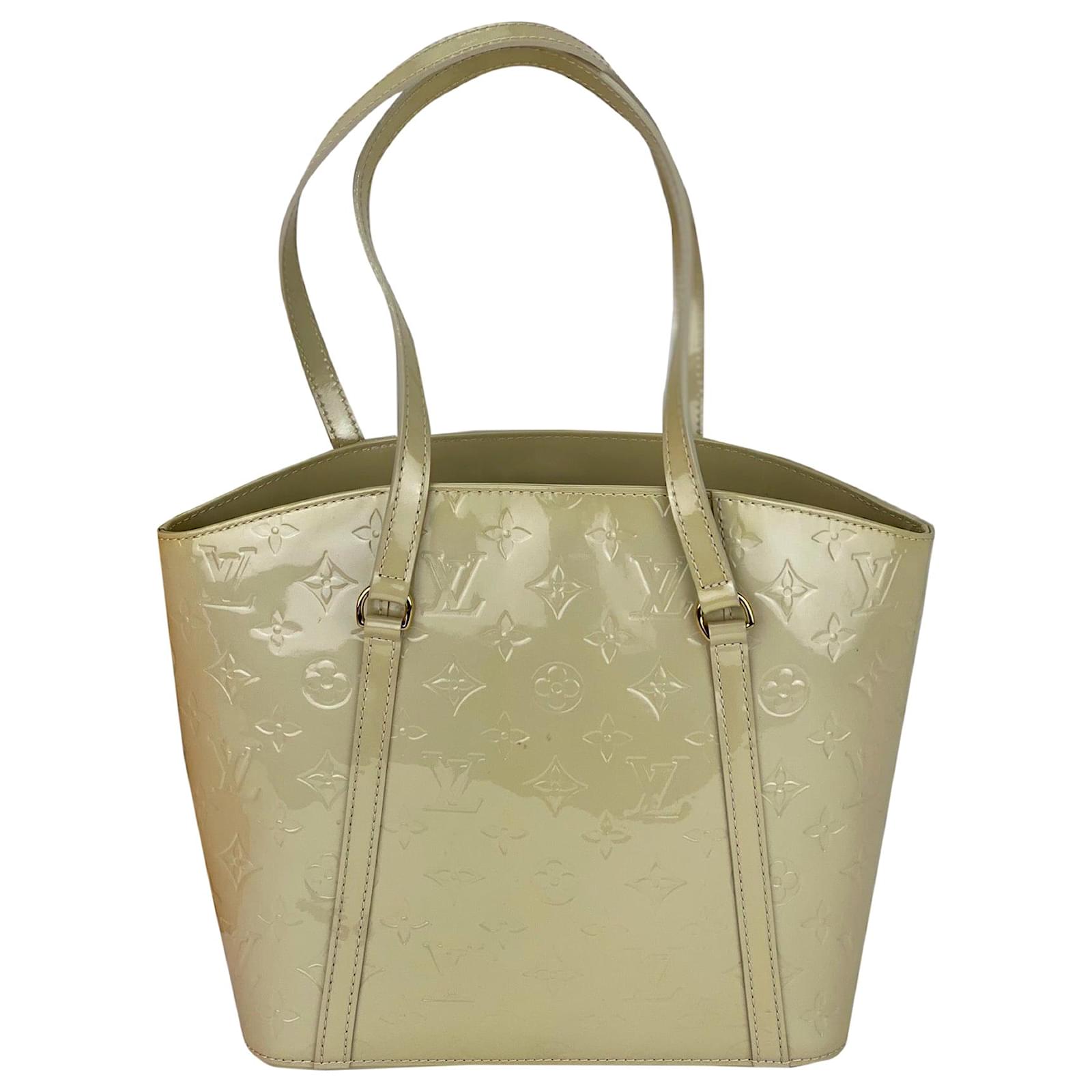Louis Vuitton Monogram White Cream Vernis Avalon mm Tote Hand Shoulder Bag Pre Owned