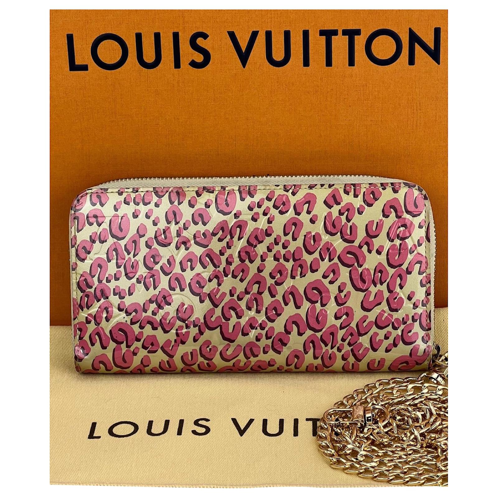 Louis Vuitton Wallet Zippy Stephan Sprouse Vernis Leopard W/Added Chain A935