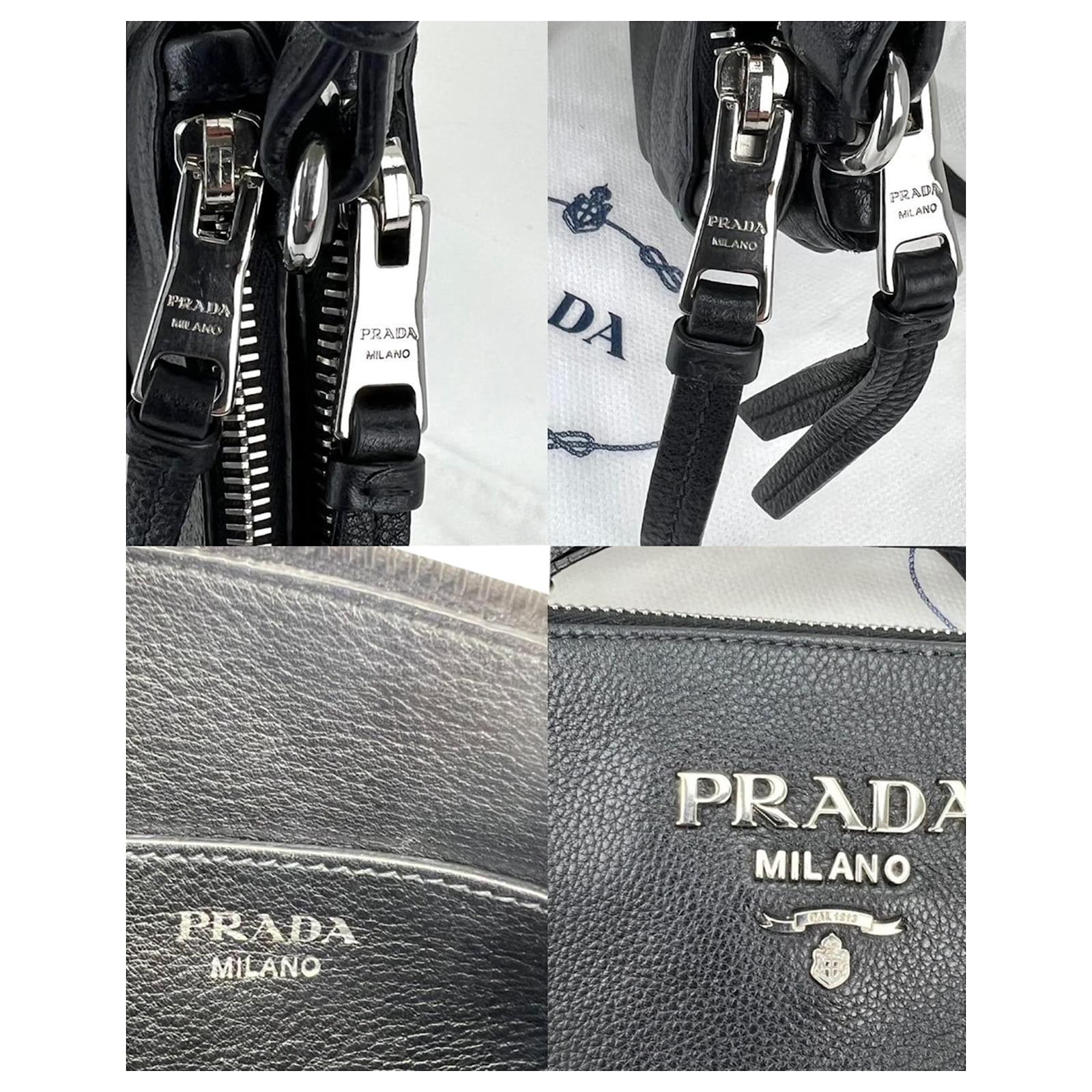 PRADA Crossbody Vitello Phenix Double Zip Black Textured Calfskin Leather  Bag Preowned ref.674101 - Joli Closet