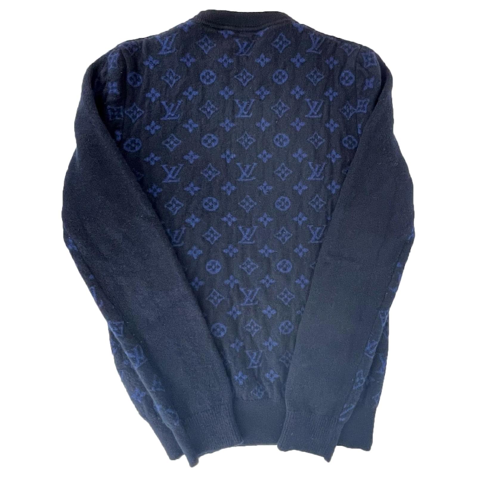 Louis Vuitton Sweater Men's Navy Monogram Crew Neck Cashmere Pullover Size  S preowned Blue Navy blue Wool ref.674117 - Joli Closet