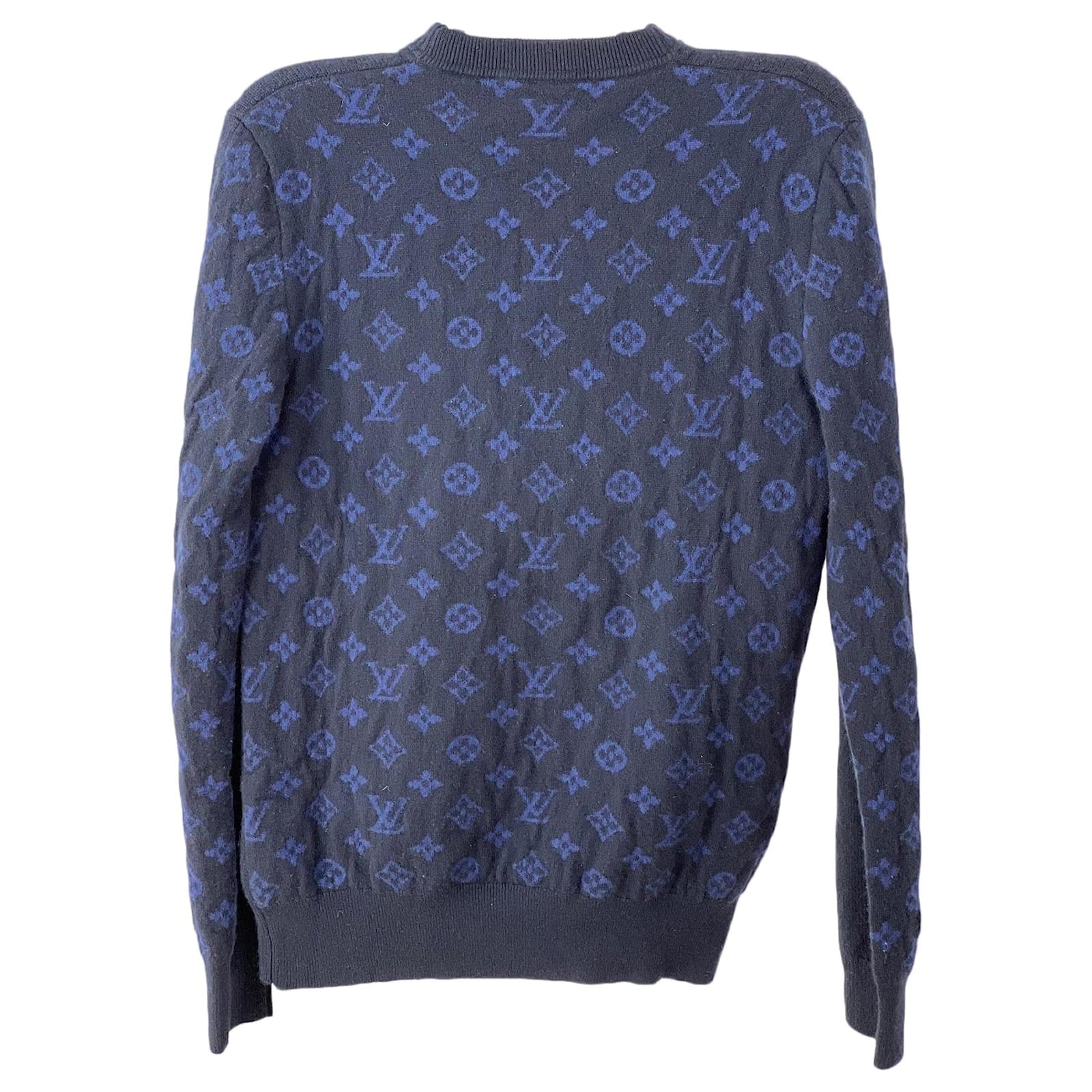 Louis Vuitton Sweater Men's Navy Monogram Crew Neck Cashmere Pullover Size  S preowned Blue Navy blue Wool ref.674117 - Joli Closet