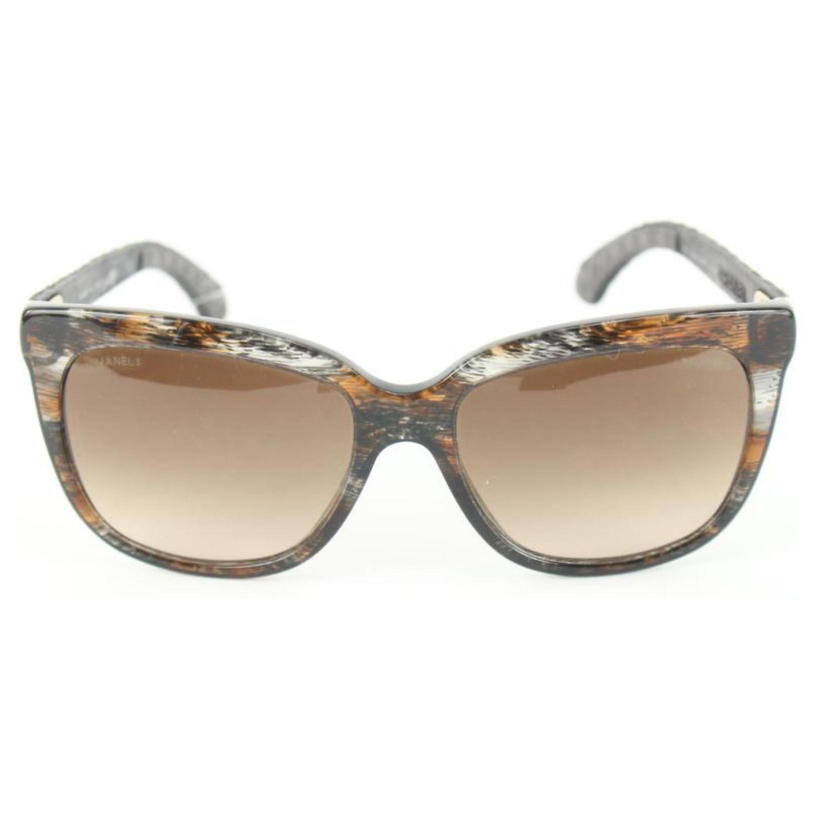 Chanel Brown Printed Acetate Frame and Denim Quilted CC Sunglasses - 5343 Chanel 5343 Brown Quilted denim CC butterfly Sunglasses No  main image 2