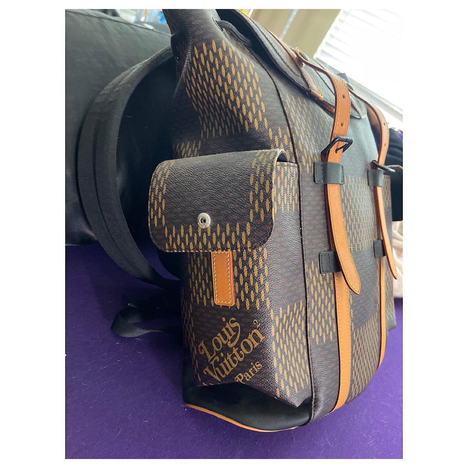 Christopher backpack leather bag Louis Vuitton Brown in Leather