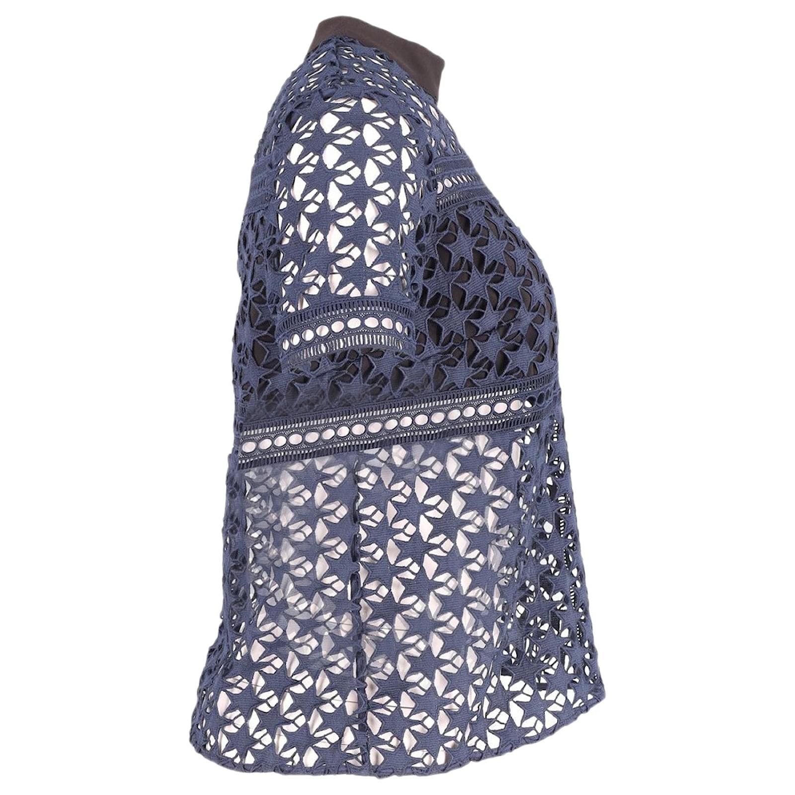 self-portrait◆NAVY BLUE SHEER LACE BLOUSE/8/ポリエステル/ネイビー/SP12-063 Self portrait Self-Portrait Star Pattern Sheer Top in Navy Blue