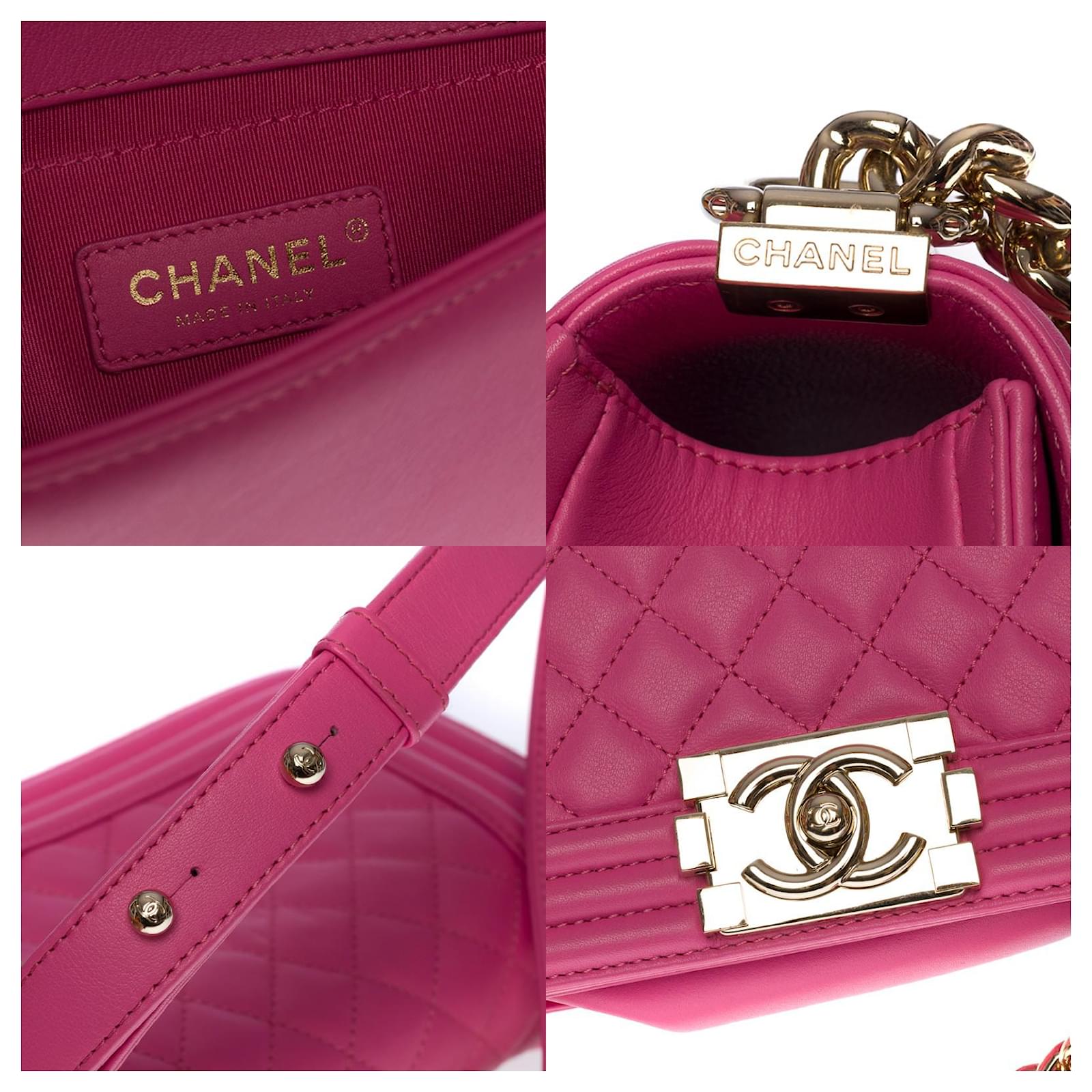 Lovely Chanel Boy Mini shoulder bag in pink quilted leather, shiny silver  metal hardware