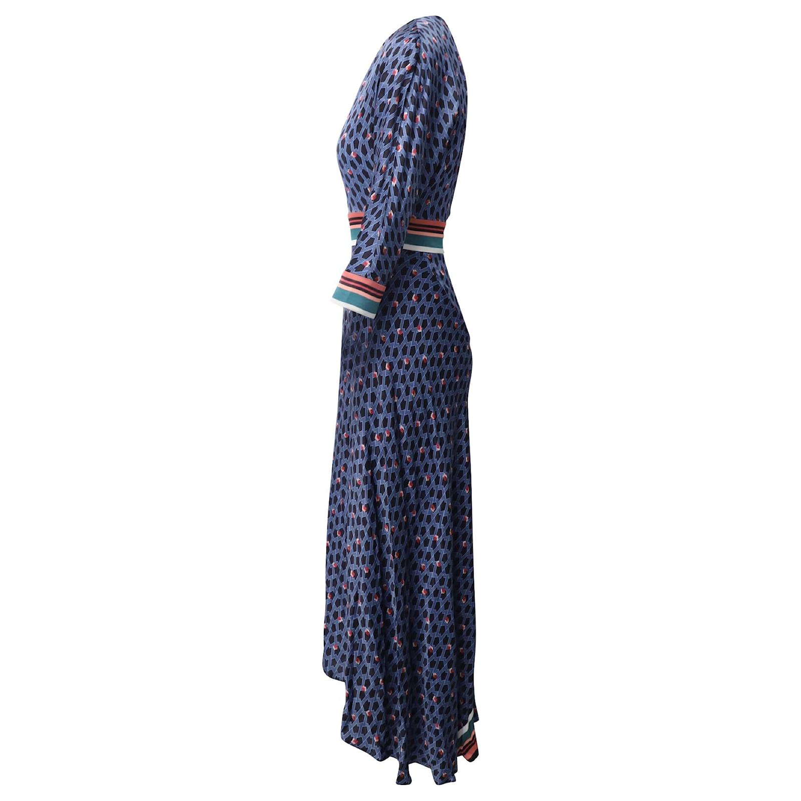 Maje Reanne Printed Crepe Dress in Blue Polyester ref.677349