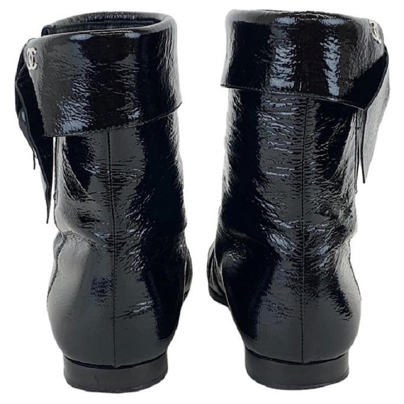 CHANEL Leather patent Side Gore Short boots Chelsea COCO Mark G38218 black 37 1/2