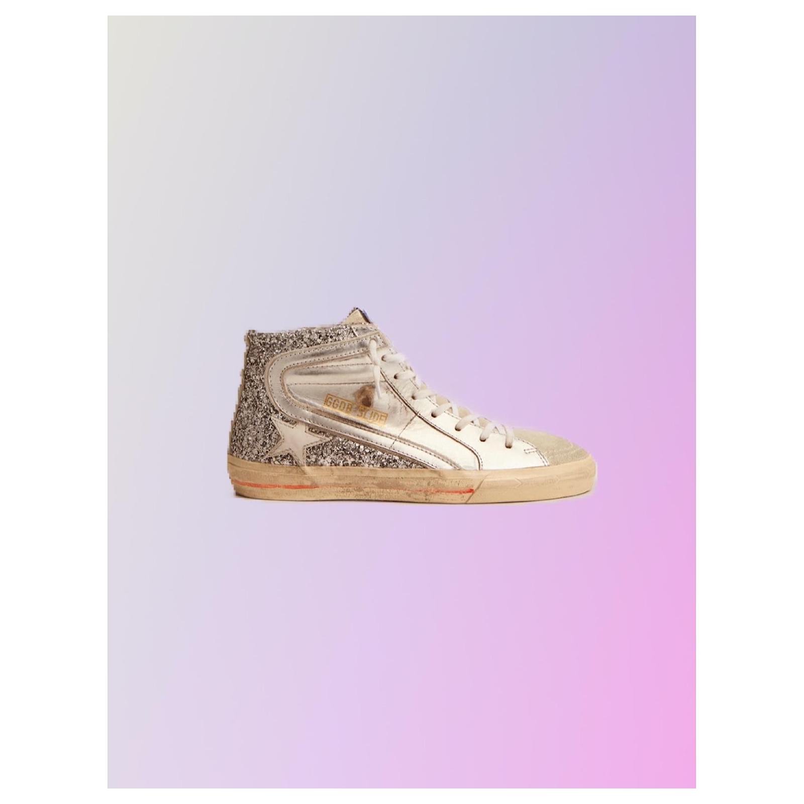 Golden Goose Deluxe Brand Slide sneakers with laminated leather upper and silver  glitter Silvery ref.678666 - Joli Closet