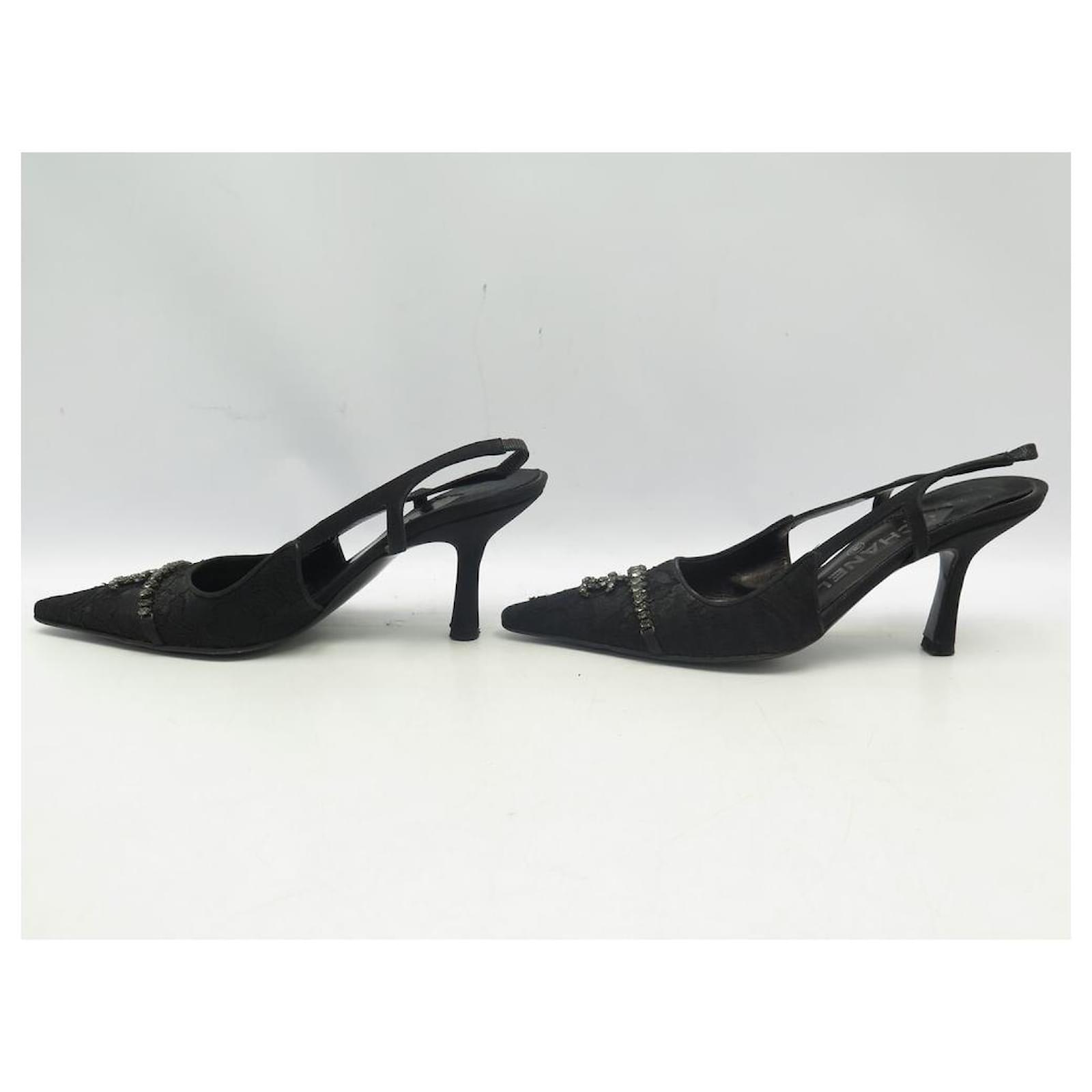 Chanel slingback pumps in black satin and rhinestones ref.559101 - Joli  Closet