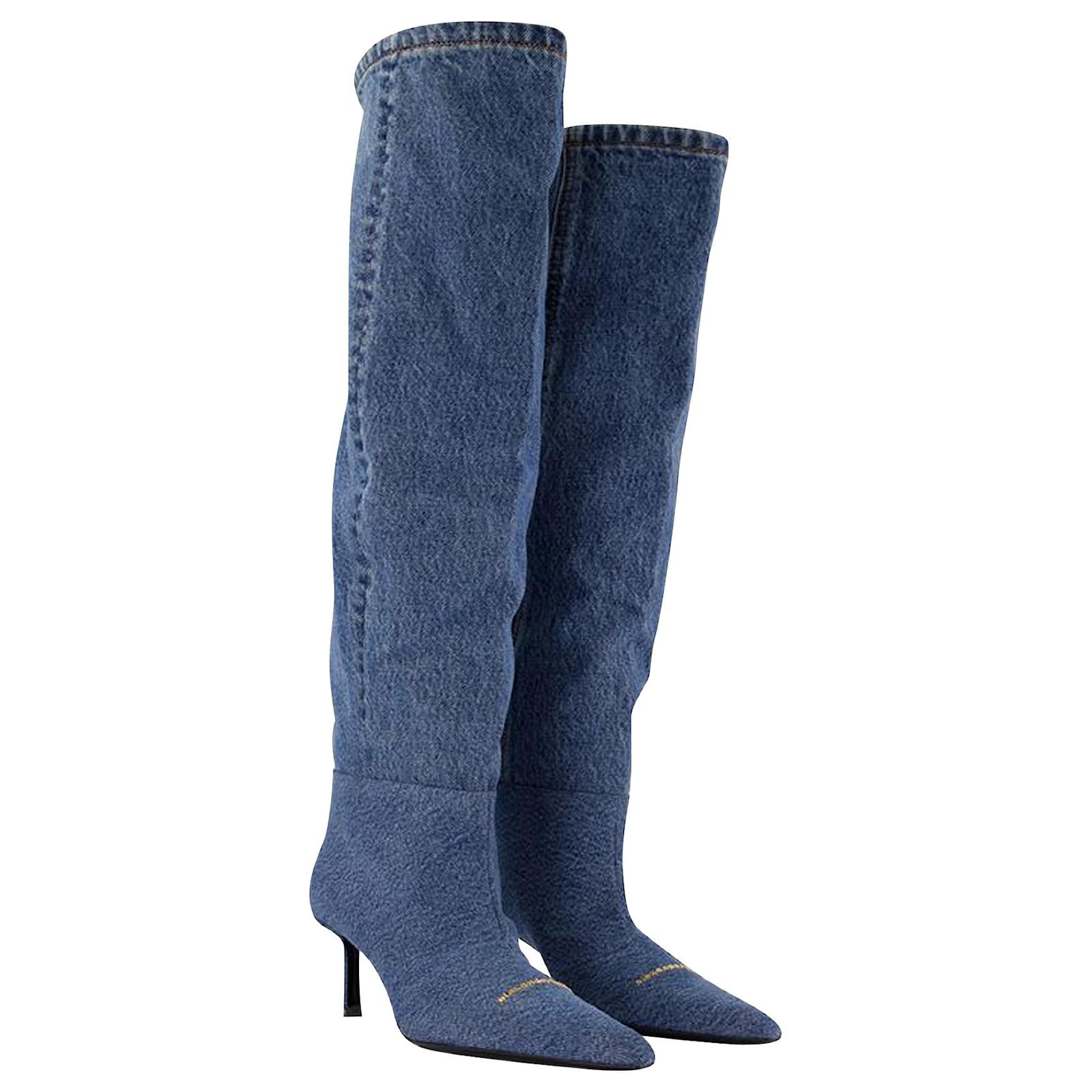 Alexander Wang Viola Slouch Boots in Capretto, purple Blue Leather ref ...