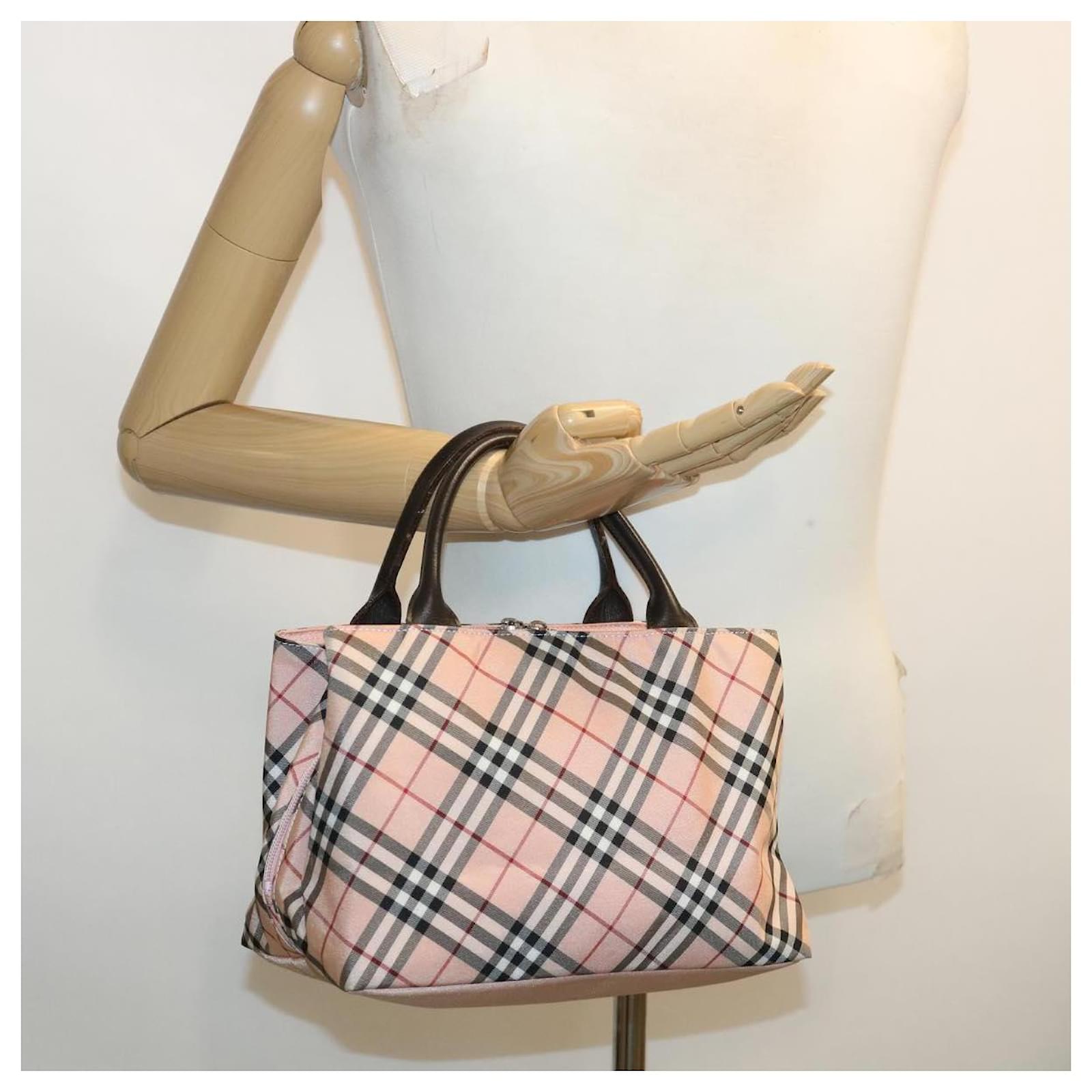 BURBERRY Blue Label Nova Check Hand Bag Nylon Pink Auth tb156 ref