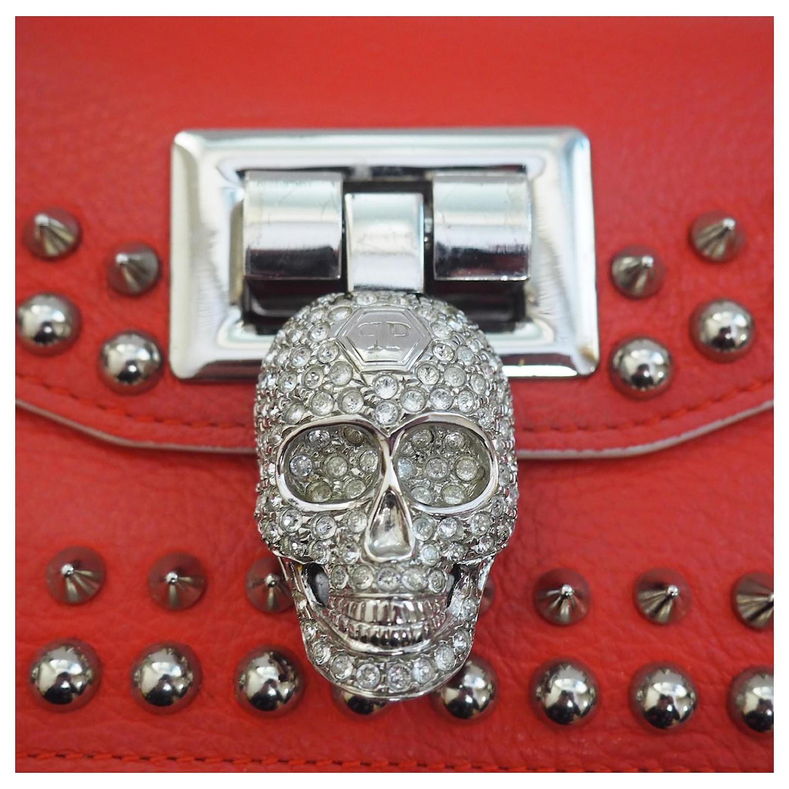 Philipp Plein crystal skull leather mini office crossbody bag in