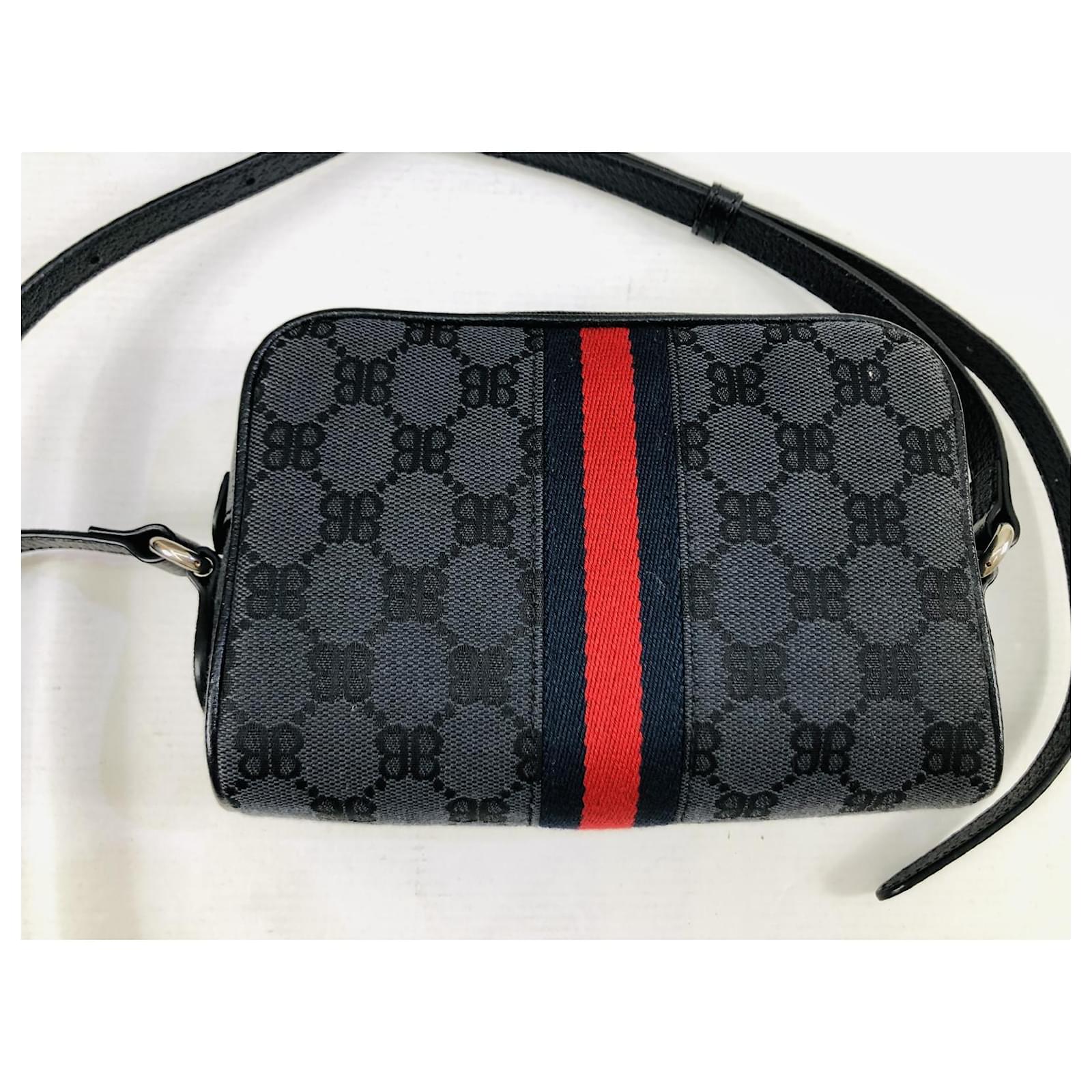 *BALENCIAGA×GUCCI Balenciaga HACKER CAMERA Bag Canvas Jacquard Black Dark  Gray Gucci Shoulder Bag