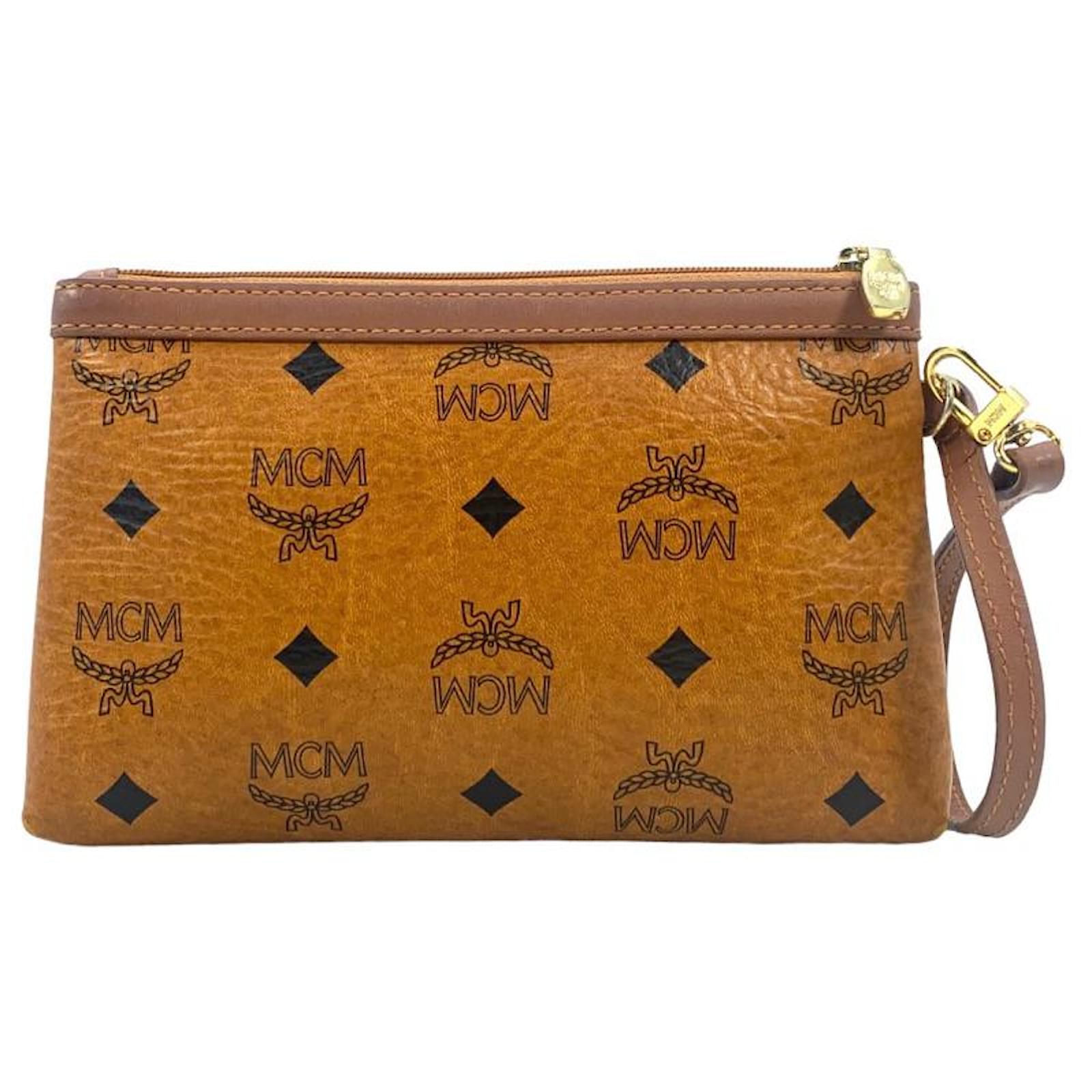 Bretelles De Sac MCM Vintage - Cuir Et Toile Enduite Visetos - Marron Cognac