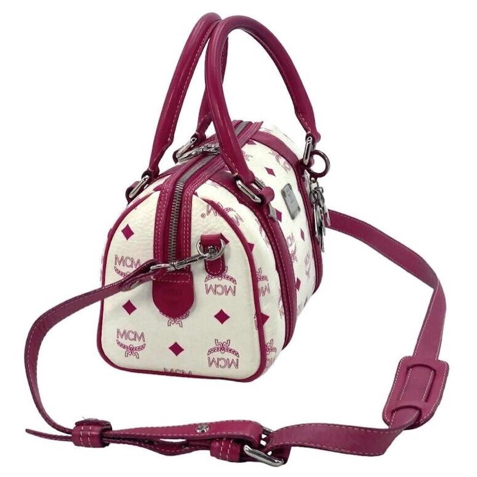 MCM BOSTON BAG SHOULDER BAG WHITE FUCHSIA SMALL ref.681535 - Joli Closet