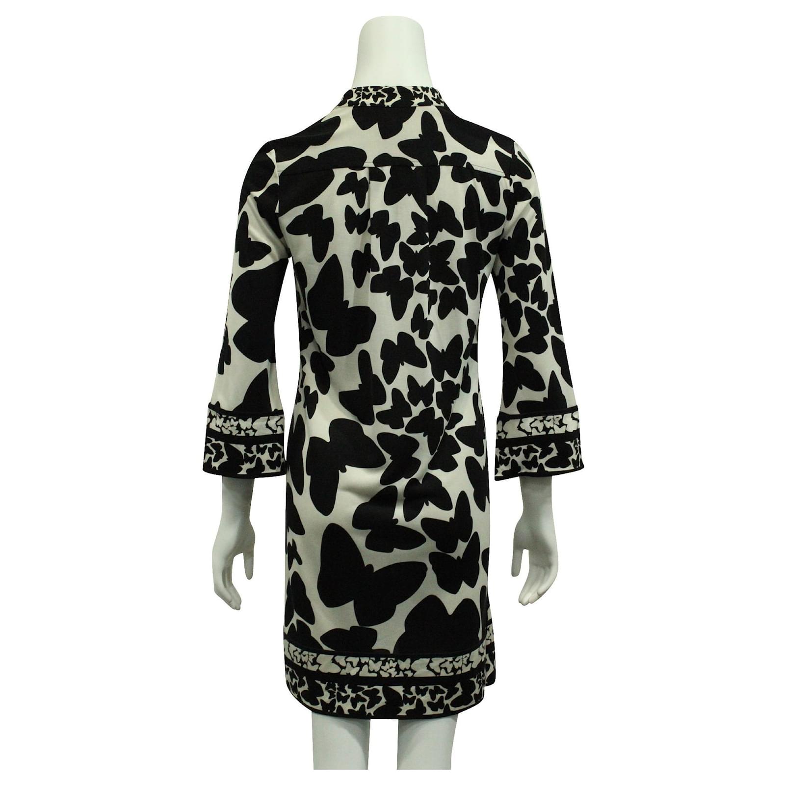 【美品•シルク100%】DIANE von FURSTENBERGチュニック　蝶 Diane Von Furstenberg Black & White Butterfly Print Midi
