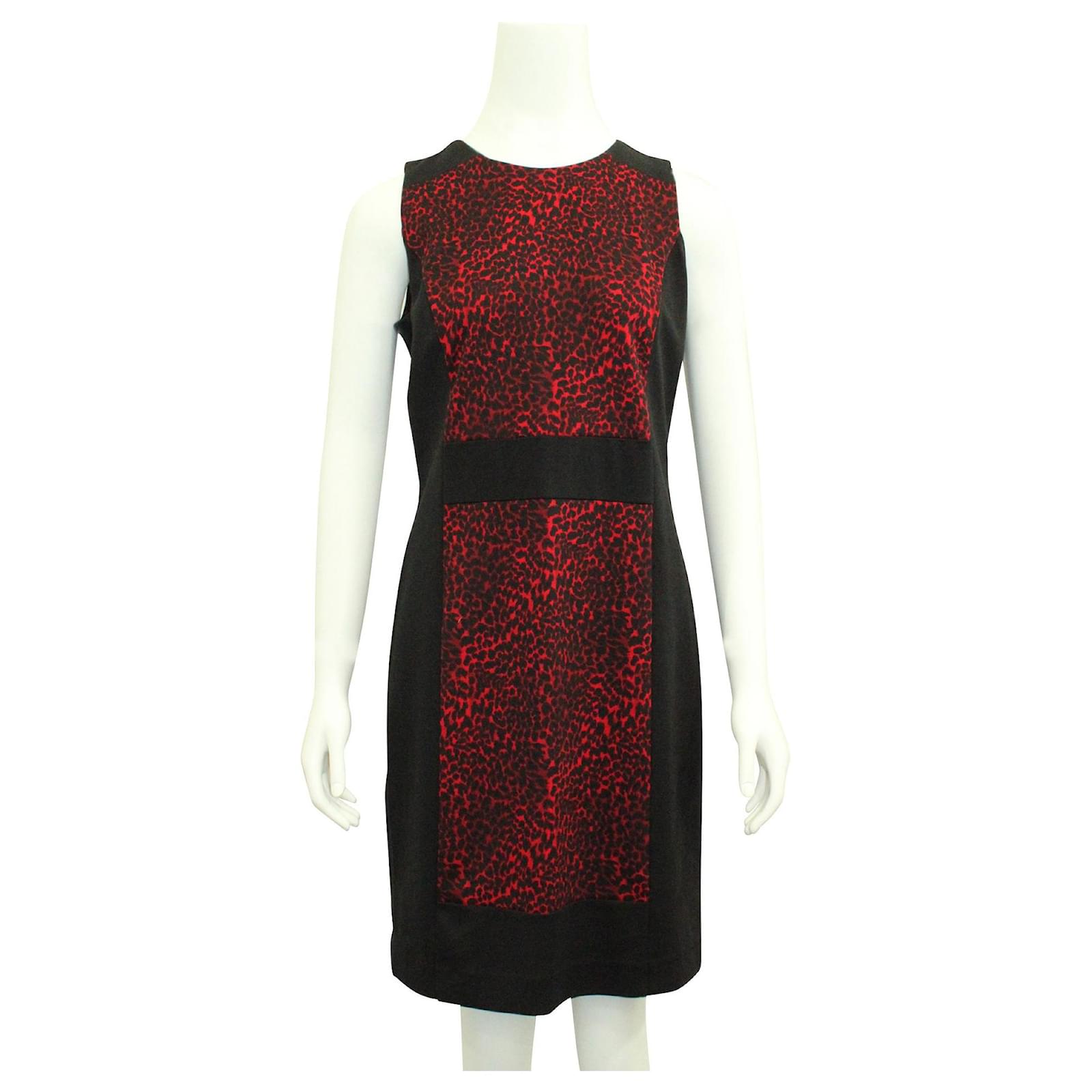 Michael Kors Black and Red Leopard Print Shift Dress  - Joli  Closet