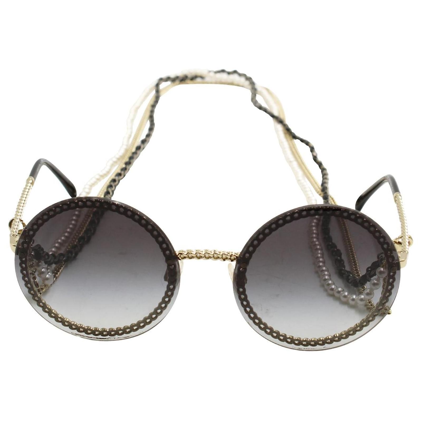 CHANEL 4245 Round Metal, Calfskin & Imitation Pearls Sunglasses