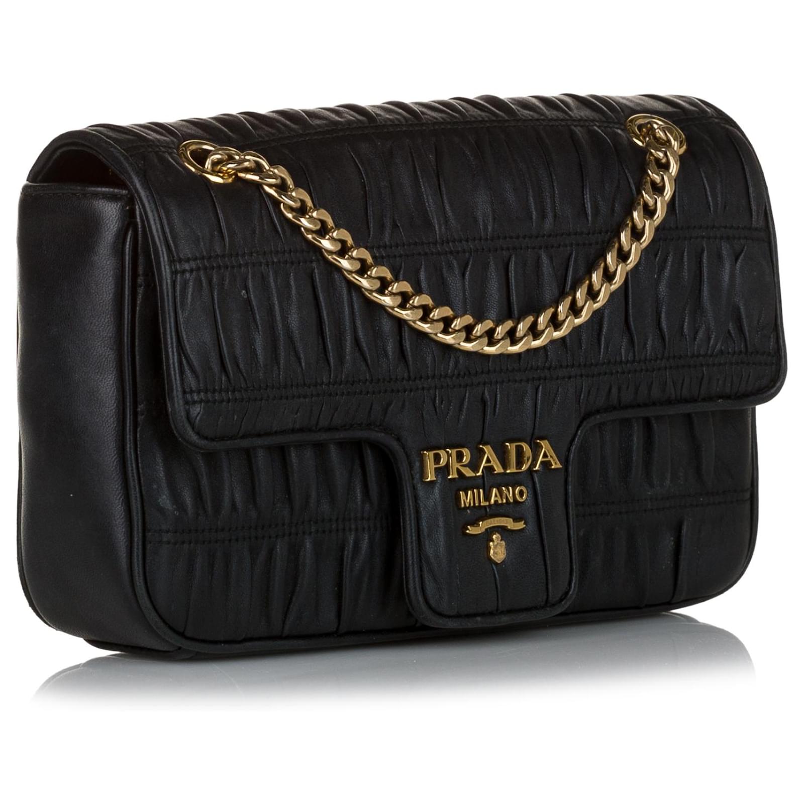 Prada Nappa Shoulder Bag - Black Leather Gaufre Flap Bag