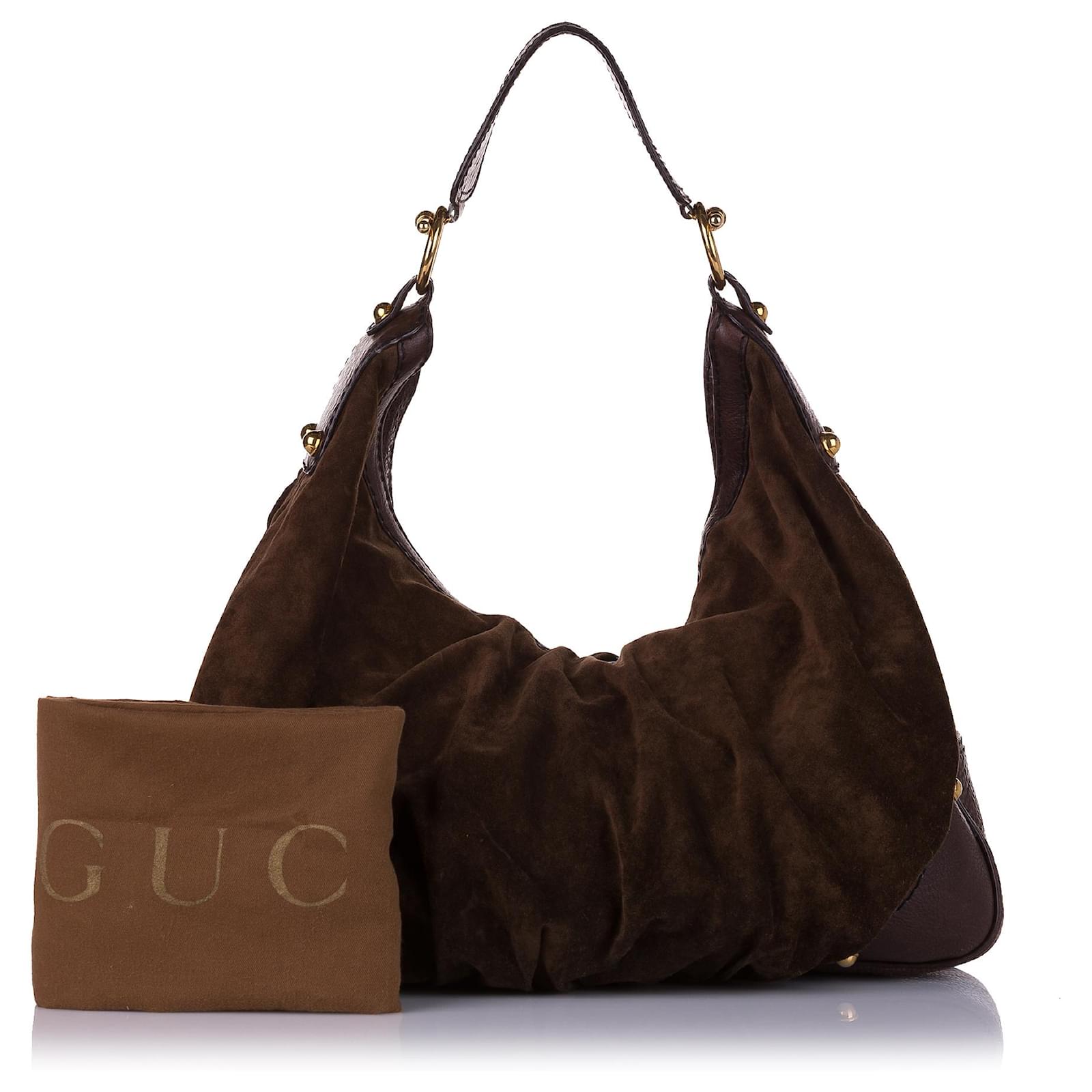 Gucci Hobo Large Jockey 868202 Brown Suede Leather Shoulder Bag, Gucci