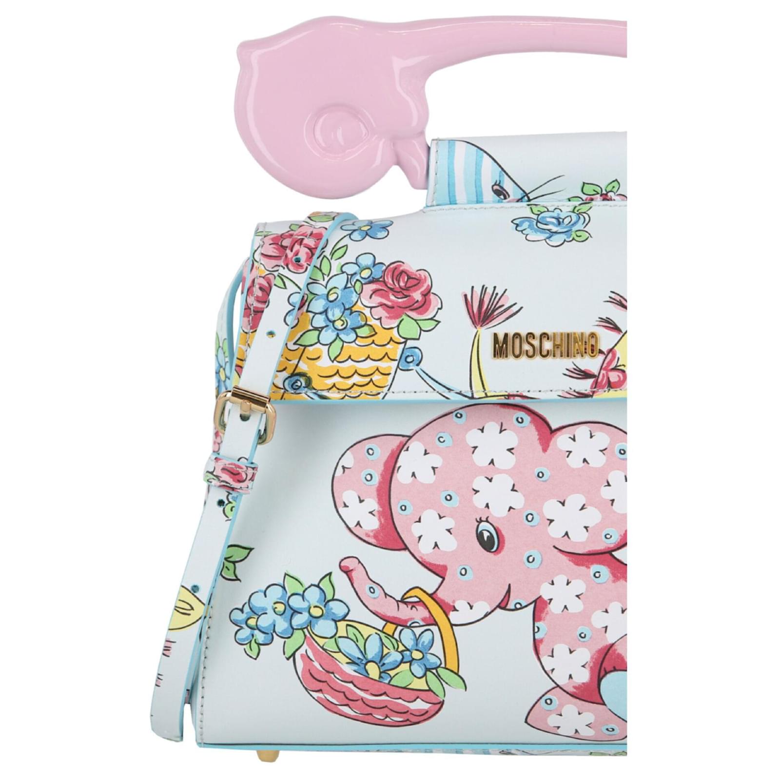 Moschino Calico Animals Top Handle Bag Blue Leather Ponystyle calfskin