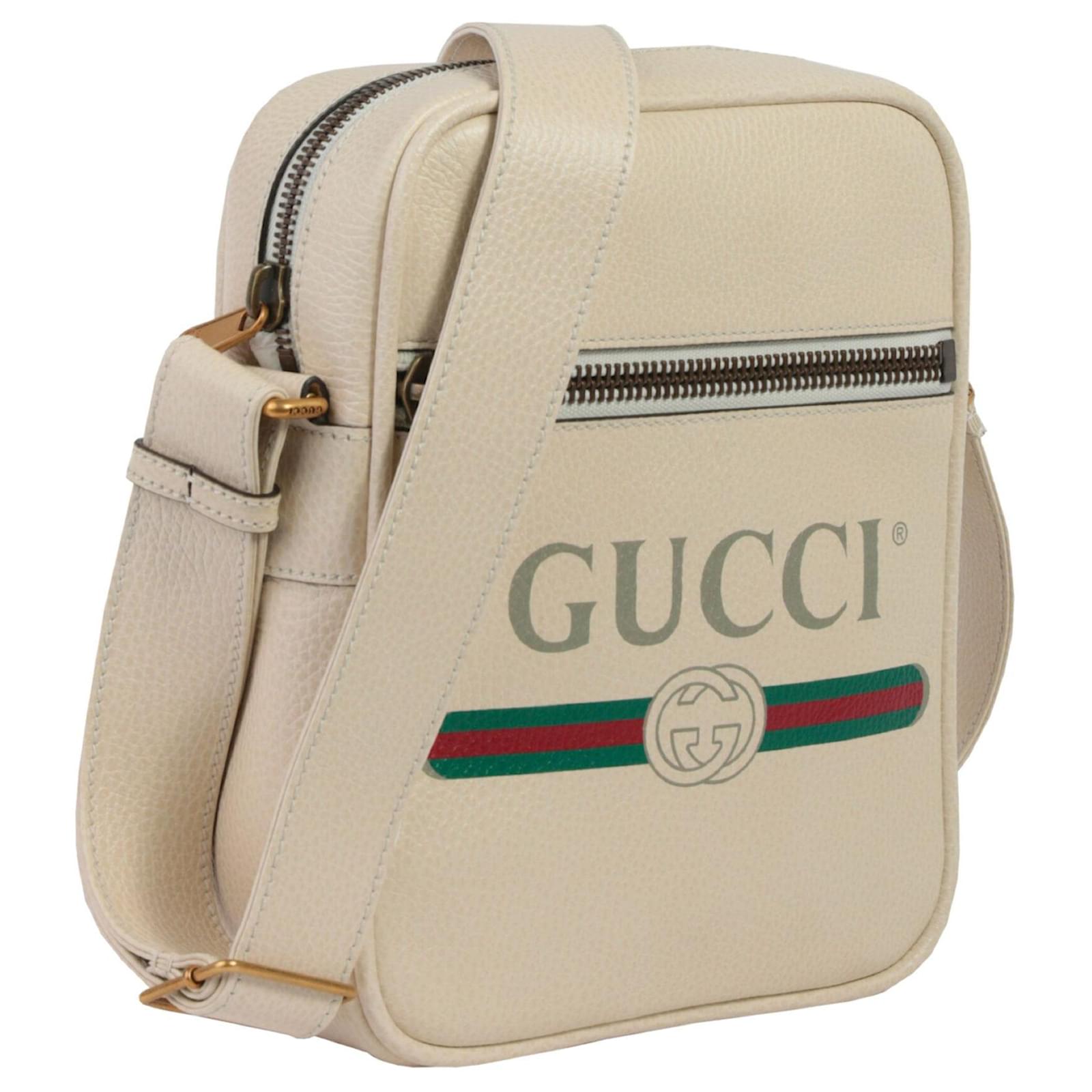 Gucci Logo Print Leather Crossbody Bag in White