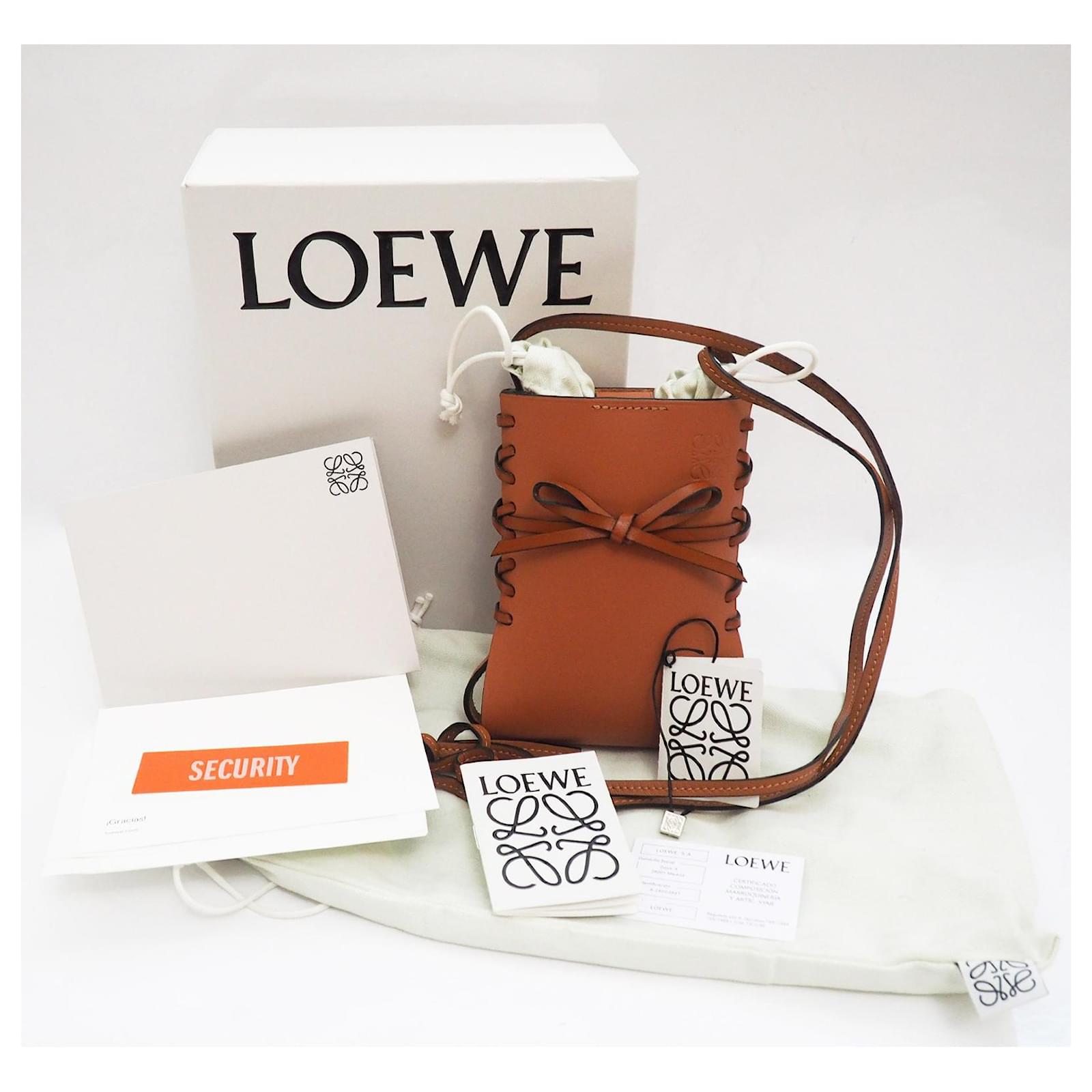 Loewe Ikebana phone pocket mini crossbody bag in tan brown Bronze Leather ref.683740 Joli Closet