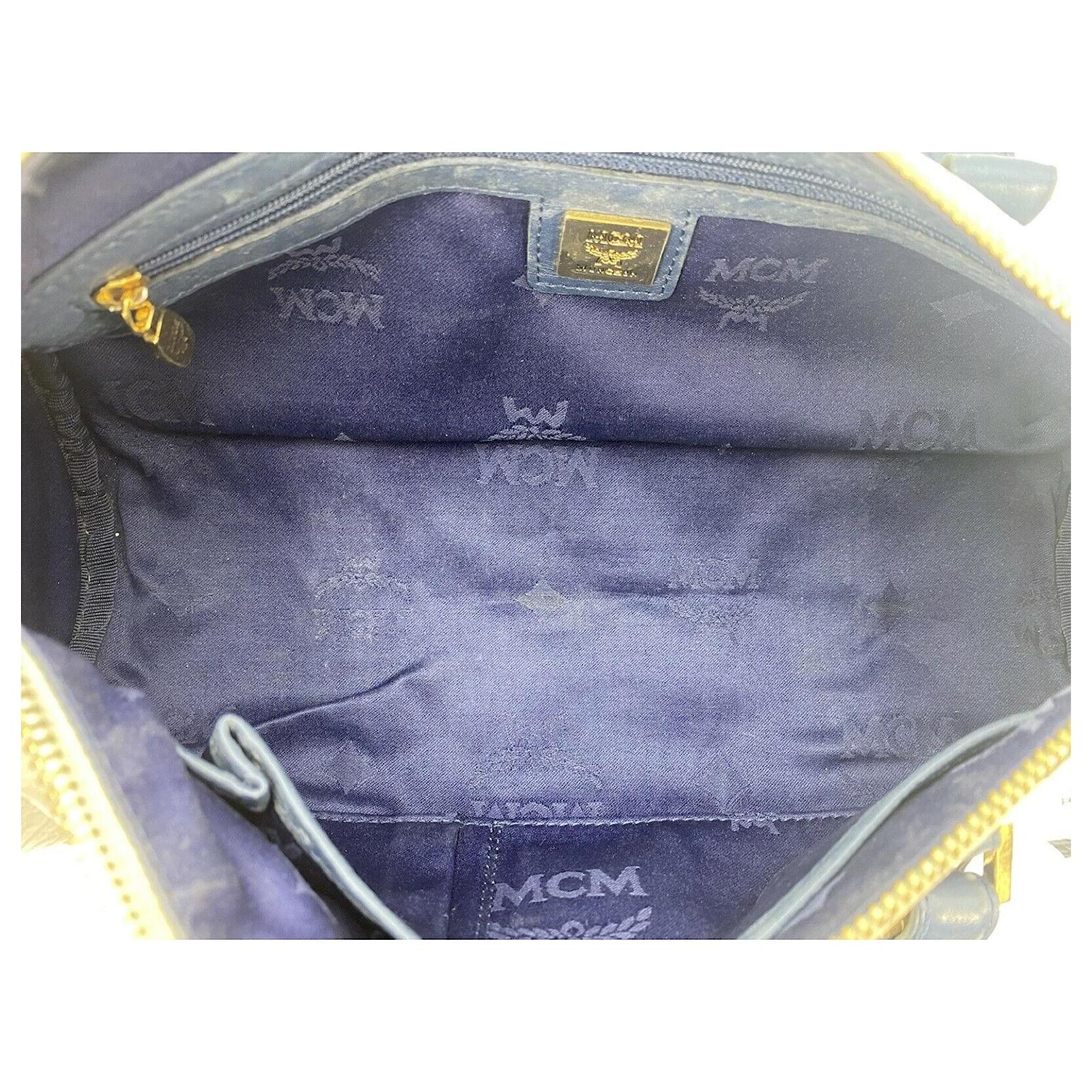 MCM VISETOS HANDLE BAG WHITE NAVY BLUE ref.684134 - Joli Closet