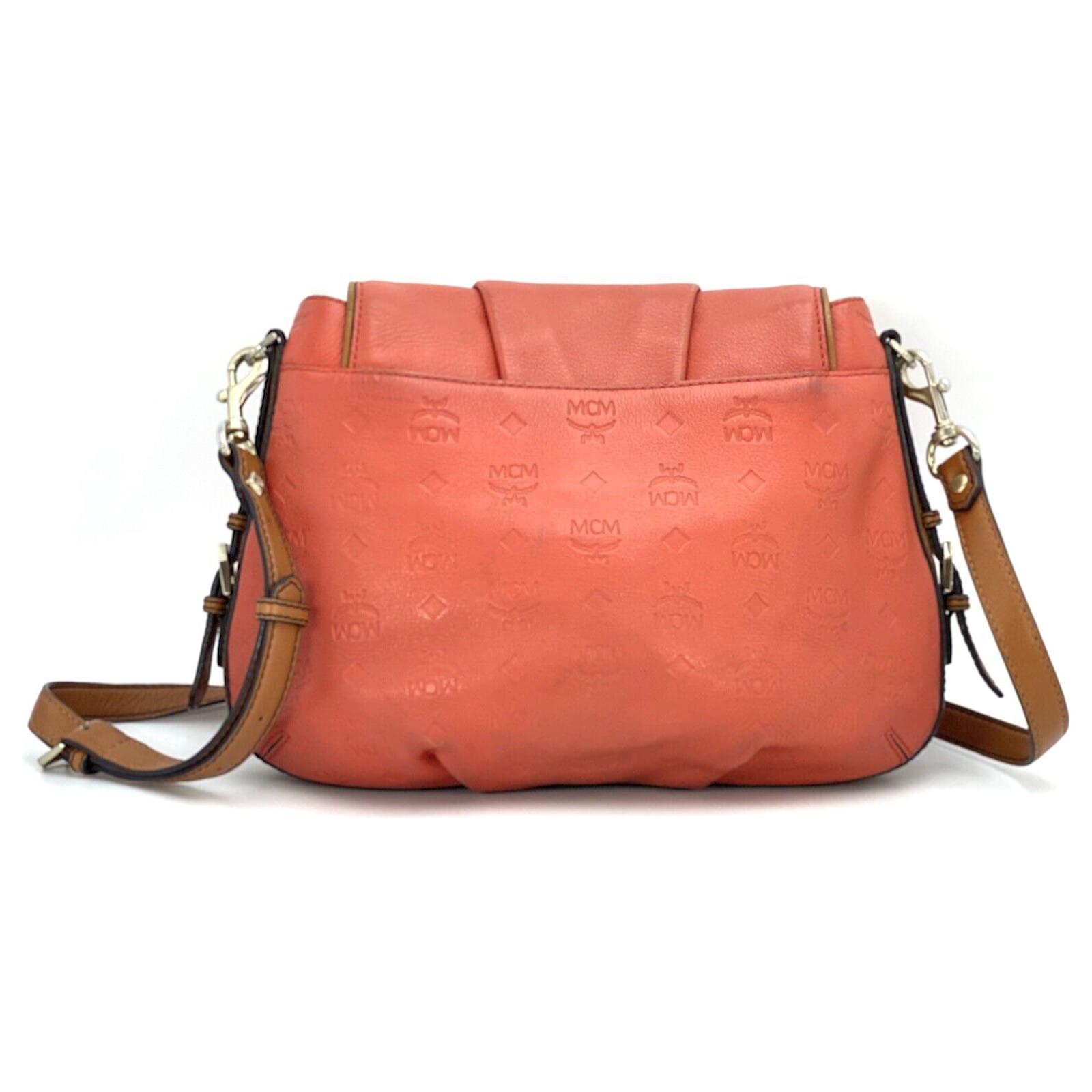 Auth MCM Orange Leather Messenger or Shoulder Bag (2 Way)