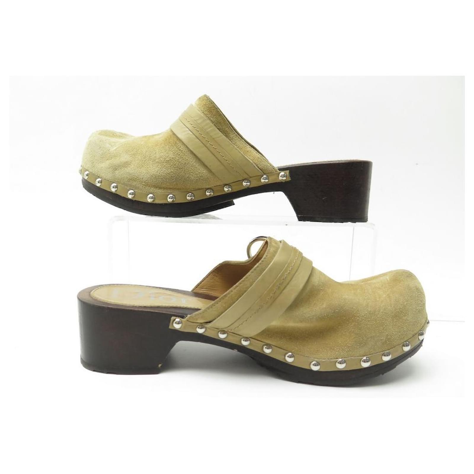 DIOR QUAKE SHOES 38 IT 39 FR CLOGS IN CAMEL SUEDE AND WOOD SUEDE SHOES