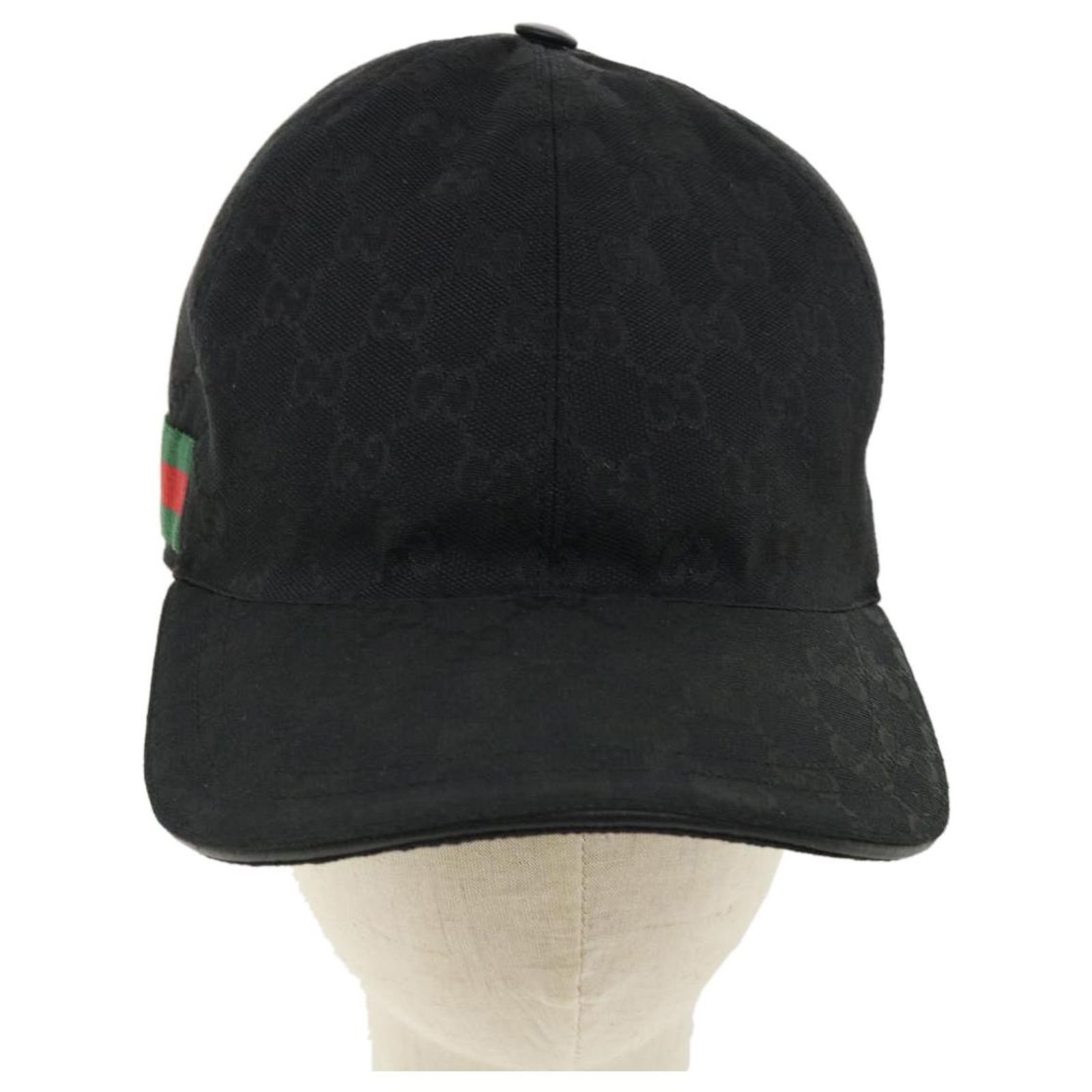 GUCCI Web Sherry Line GG Canvas Cap L Black Auth tb166 Toile Noir 