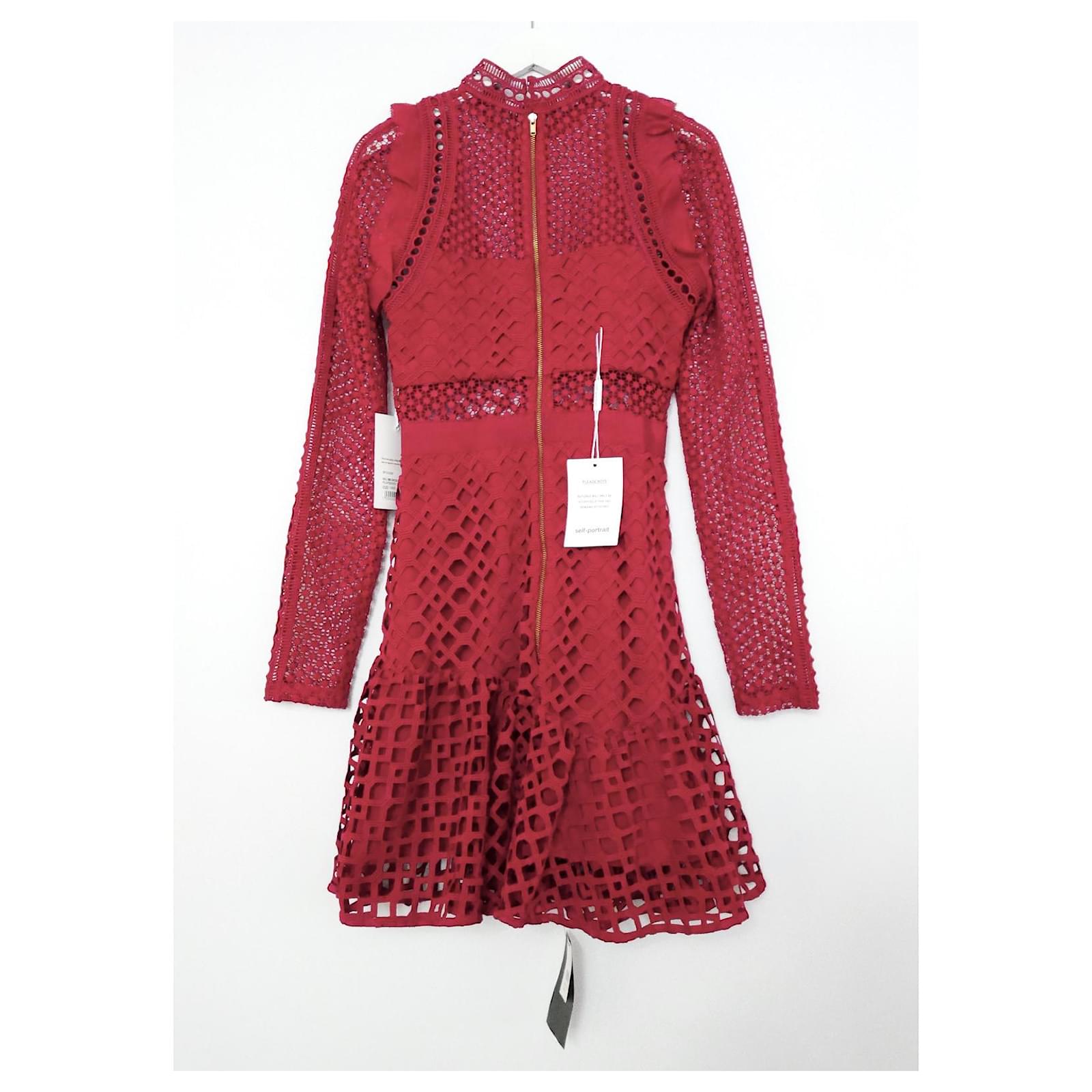 knee length dresses for ladies Gold Crystal Trim Knit Mini Dress  self-portrait-US