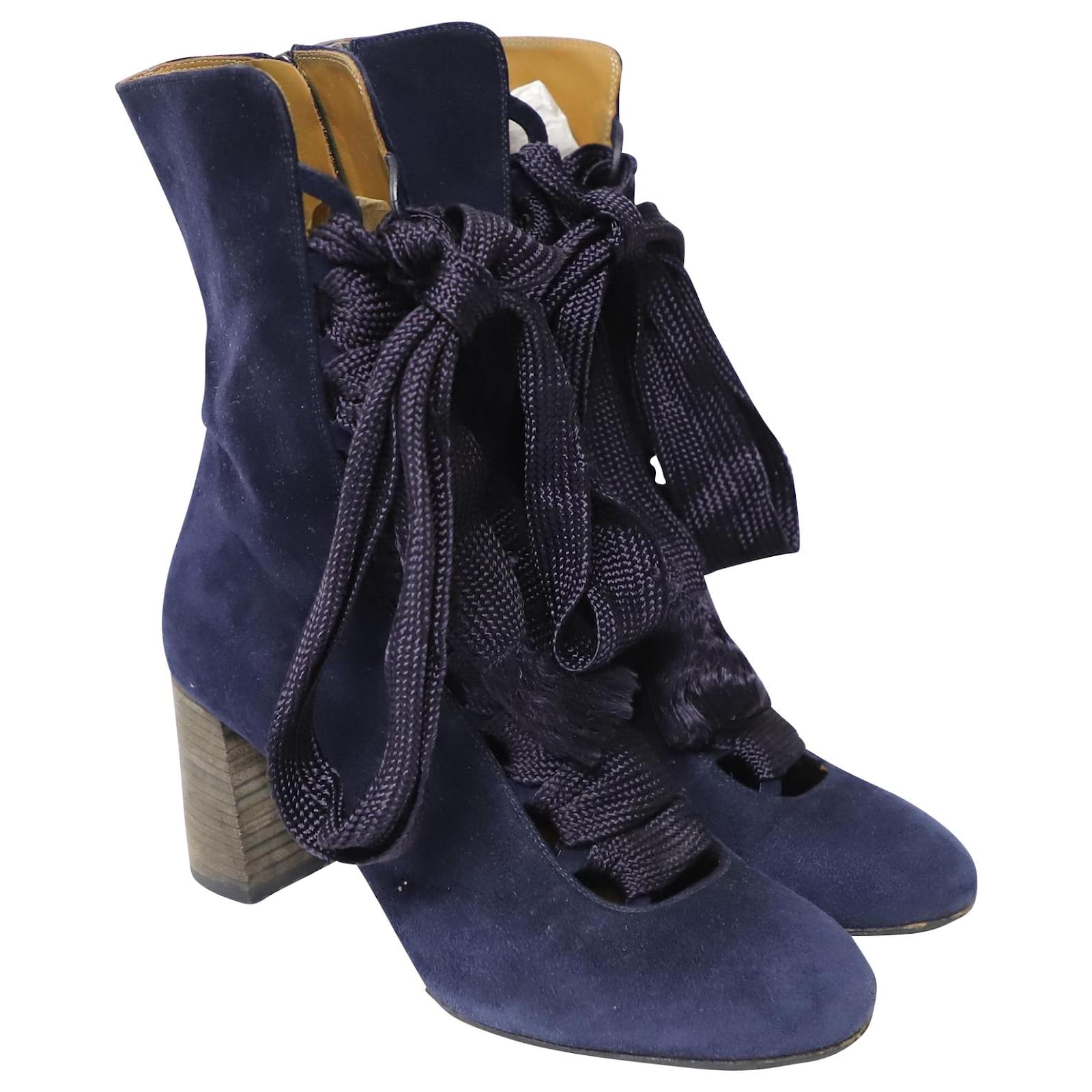 Chloé Chloe Harper Lace Up Boots in Navy Blue Suede ref.689851 - Joli ...