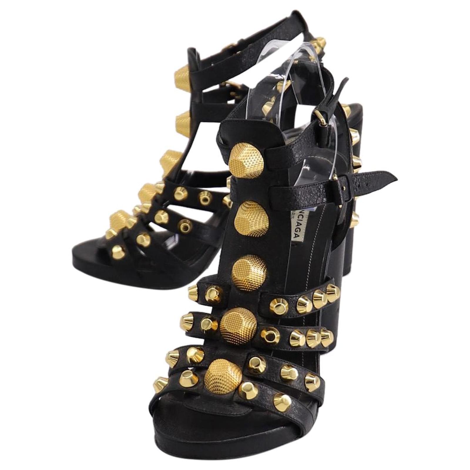 Gladiatore Isabel Tacco Sandali Gladiatore Borchie Balenciaga, Sandali Con Zeppa In Pelle Stile Gladiatore Nero Ref