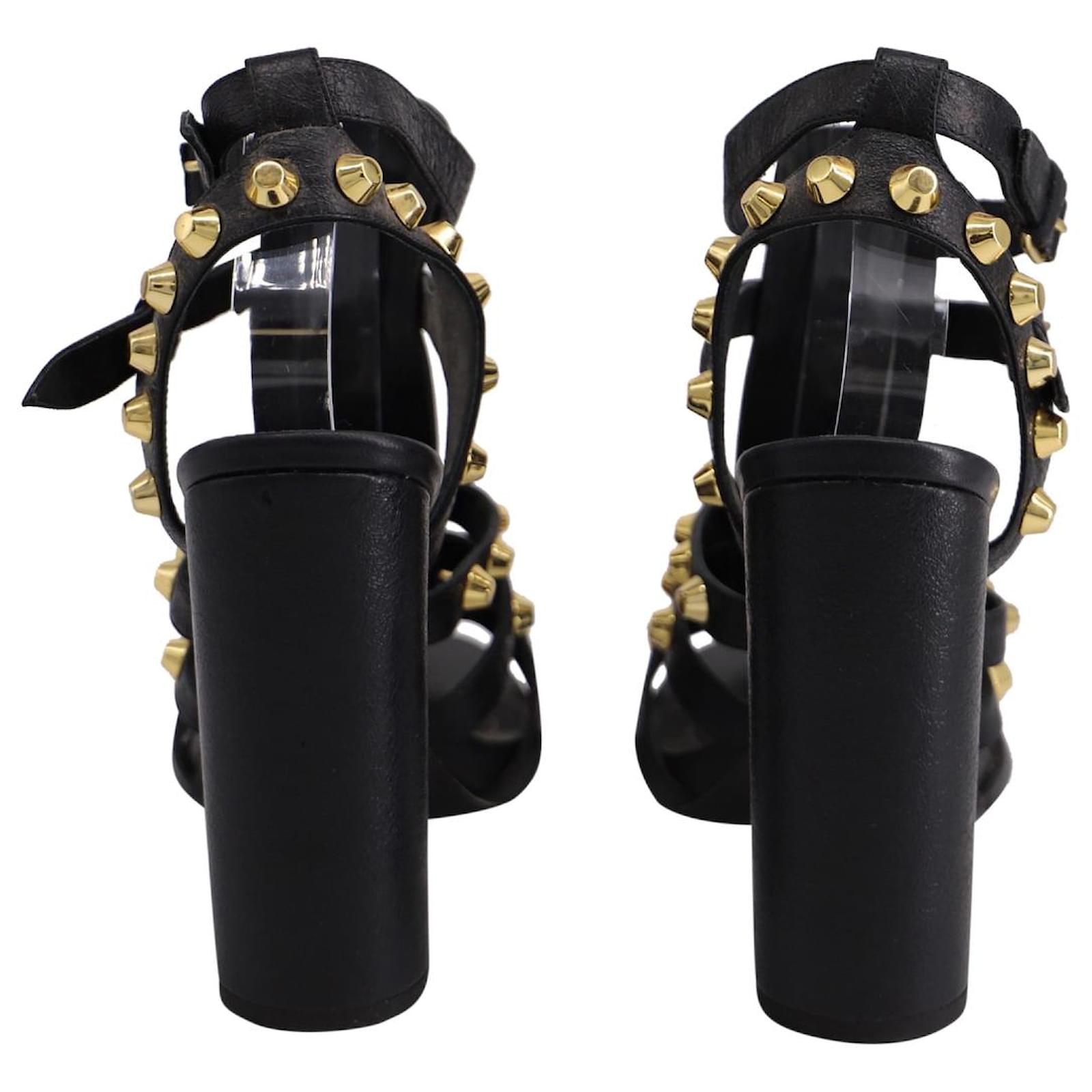 Gladiatore Isabel Tacco Sandali Gladiatore Borchie Balenciaga, Sandali Con Zeppa In Pelle Stile Gladiatore Nero Ref
