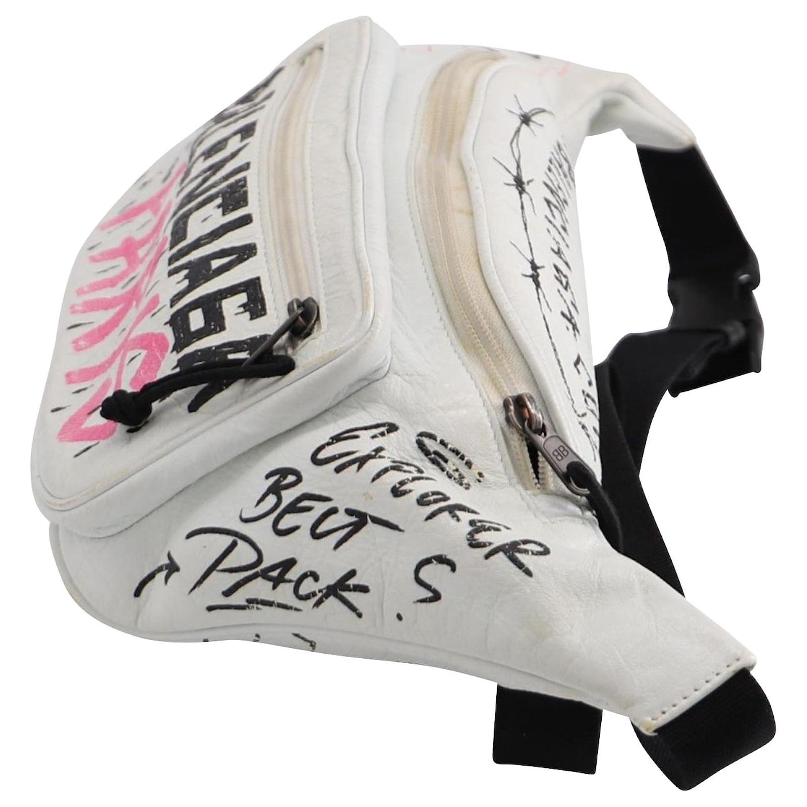 Balenciaga White Graffiti Leather Explorer Belt Bag
