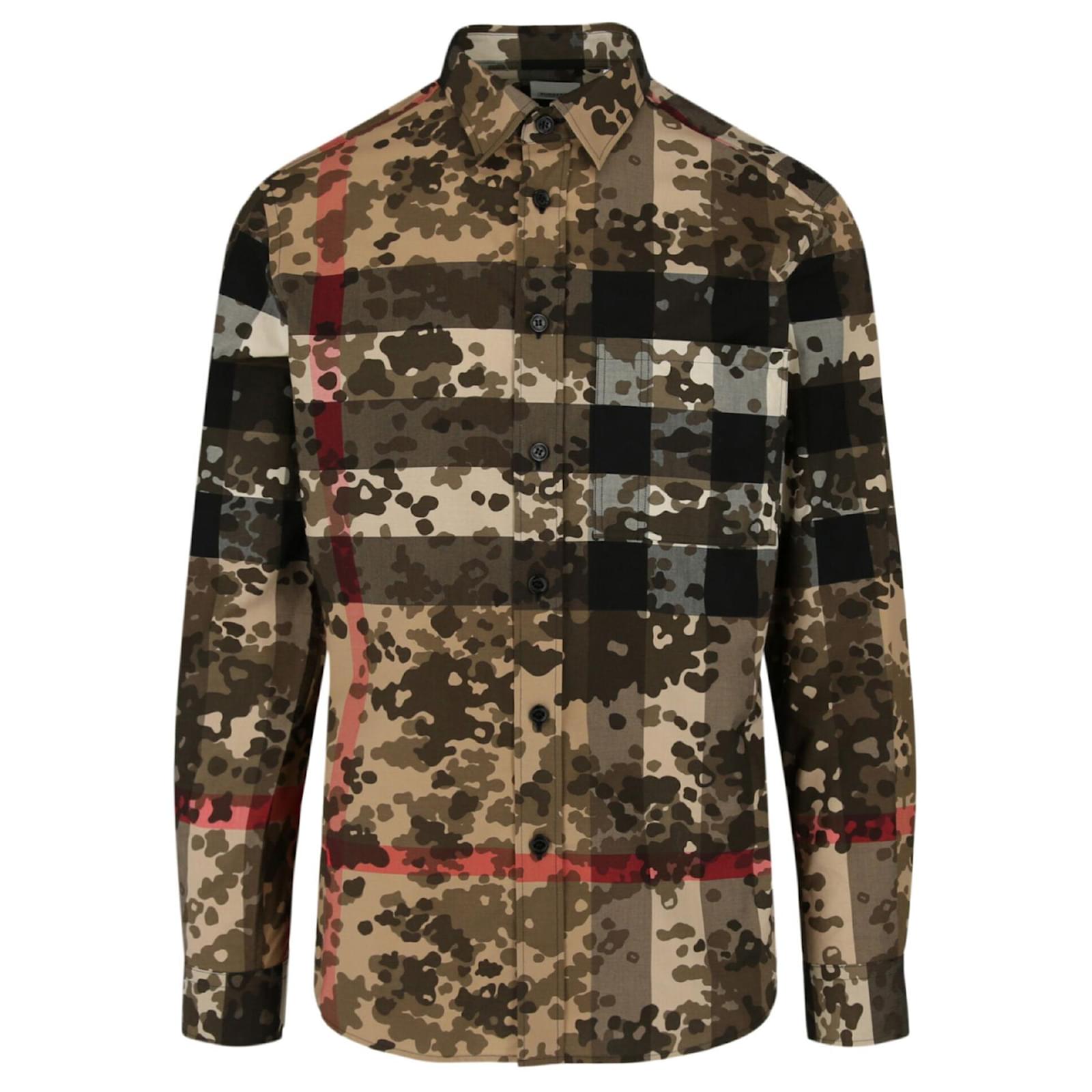 Burberry Camouflage Check Long Sleeve Shirt Beige  - Joli Closet